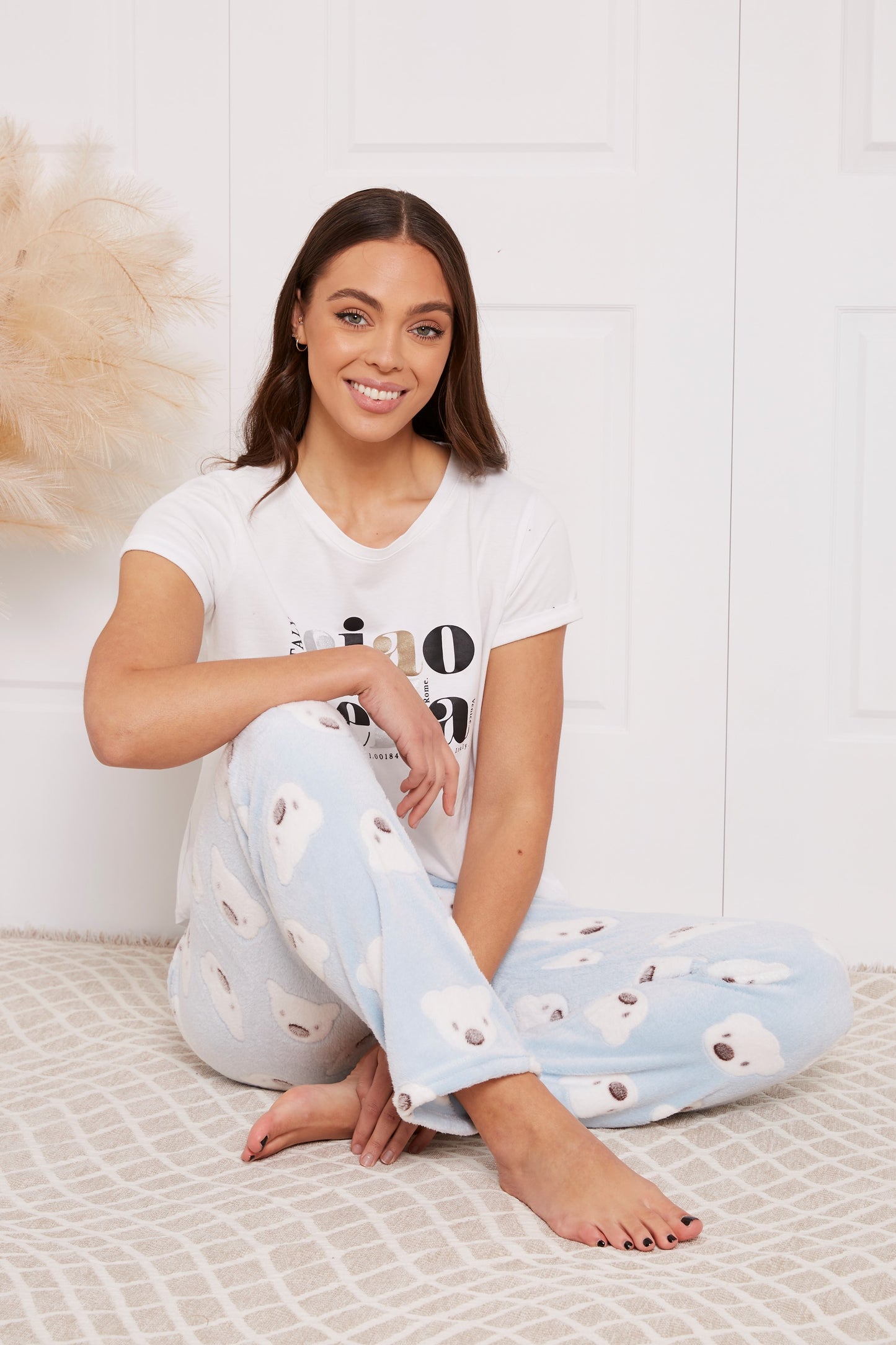 Teddy Print Fluffy Pyjama Light Blue Pant P514324