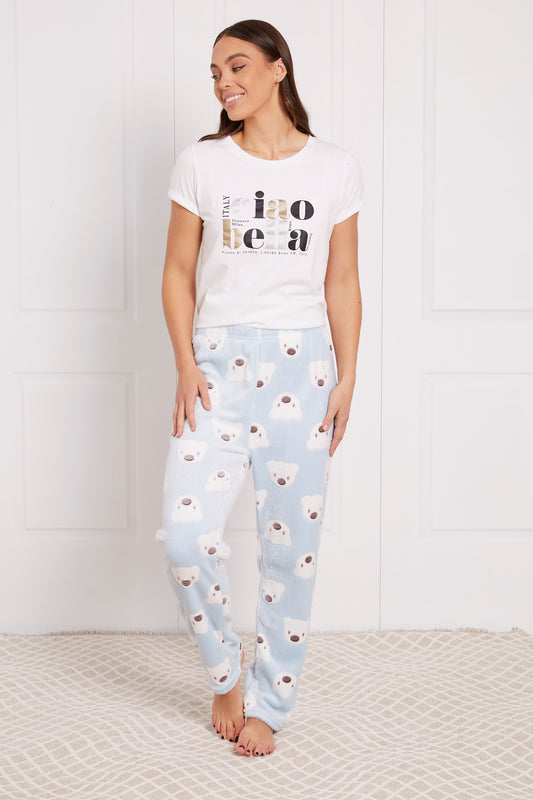 Teddy Print Fluffy Pyjama Light Blue Pant P514324