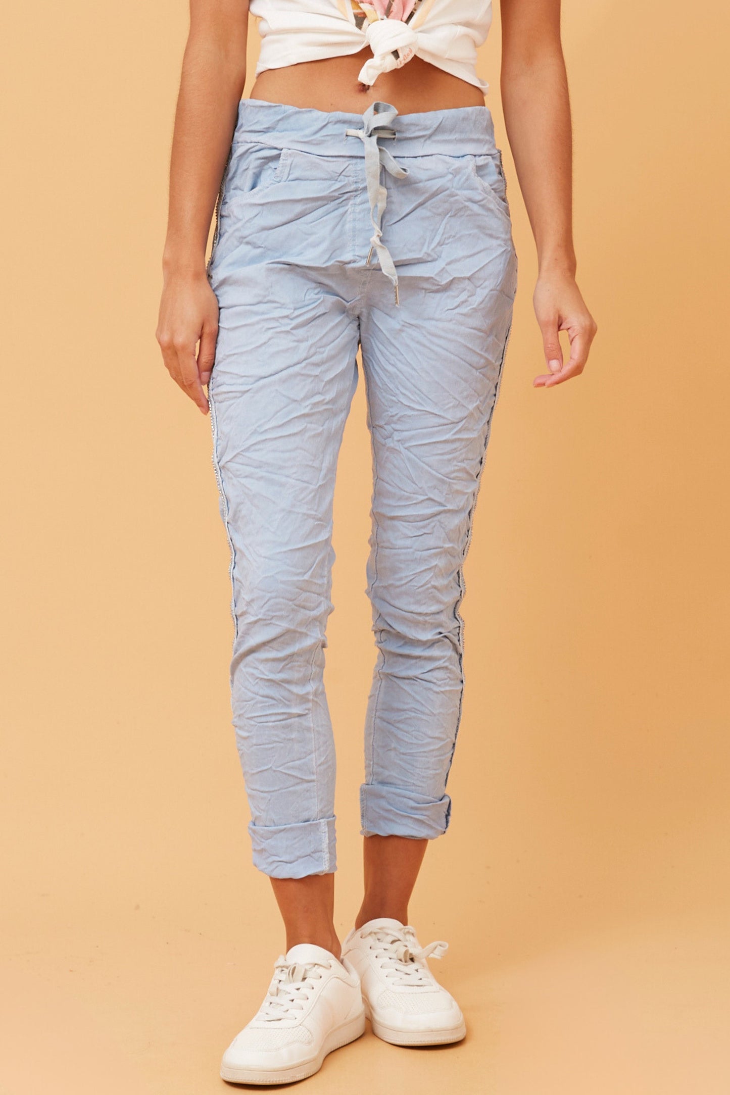 Diamante Detail Italian Pants P516408 - Light Denim