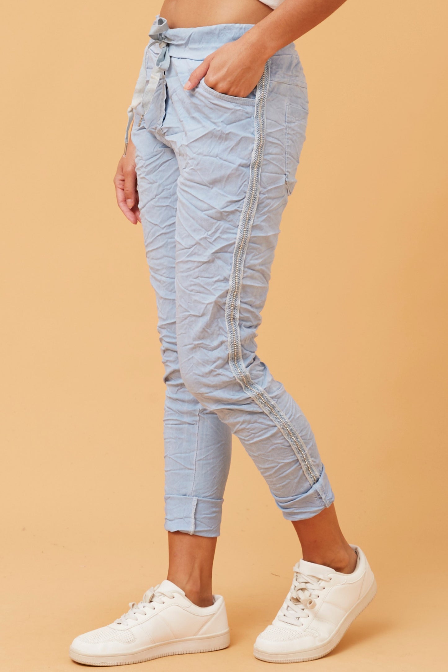 Diamante Detail Italian Pants P516408 - Light Denim