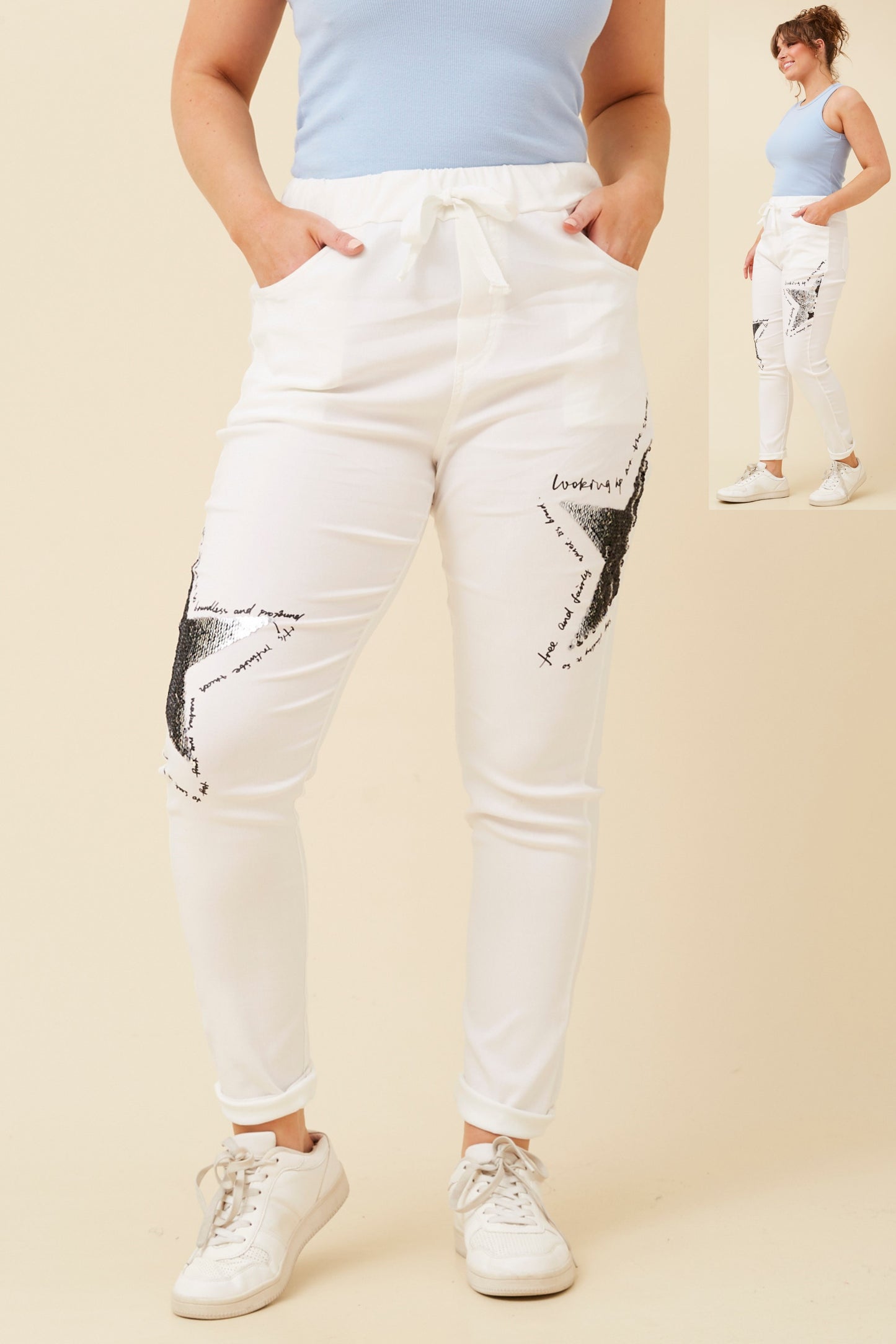 Star Sequin Italian Pant - White P733028