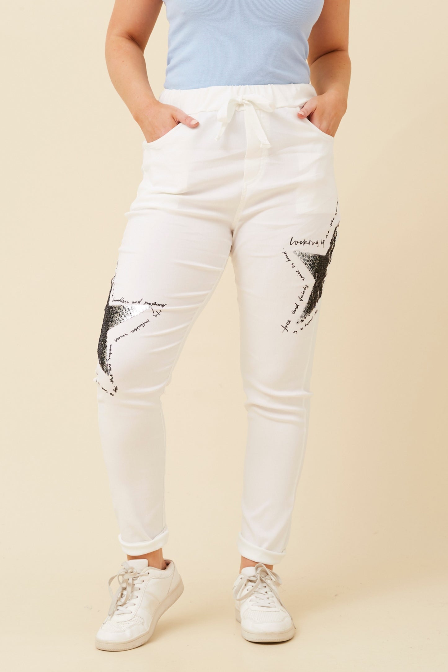 Star Sequin Italian Pant - White P733028