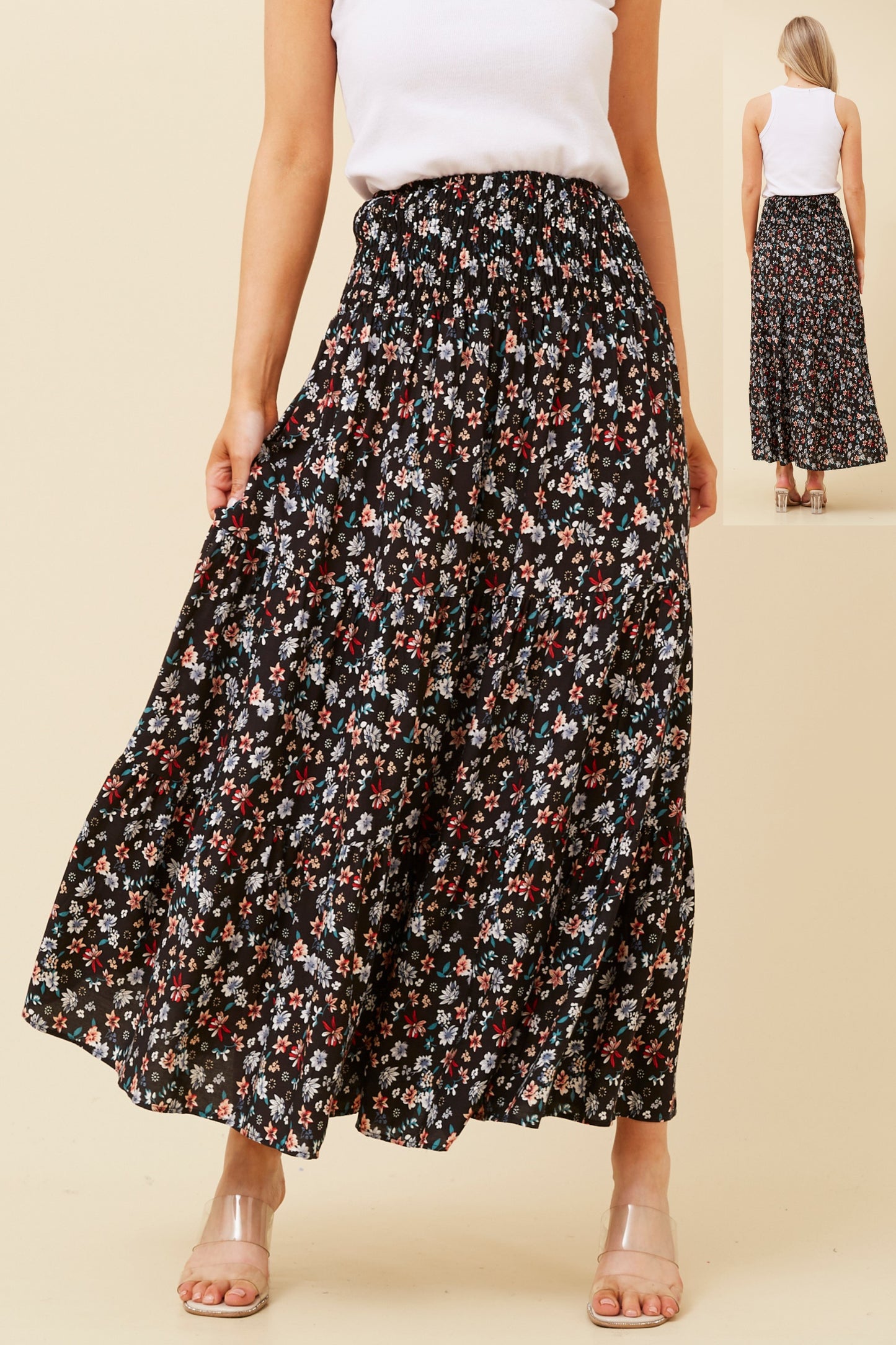 Samantha Floral Maxi Skirt - S521257 Black