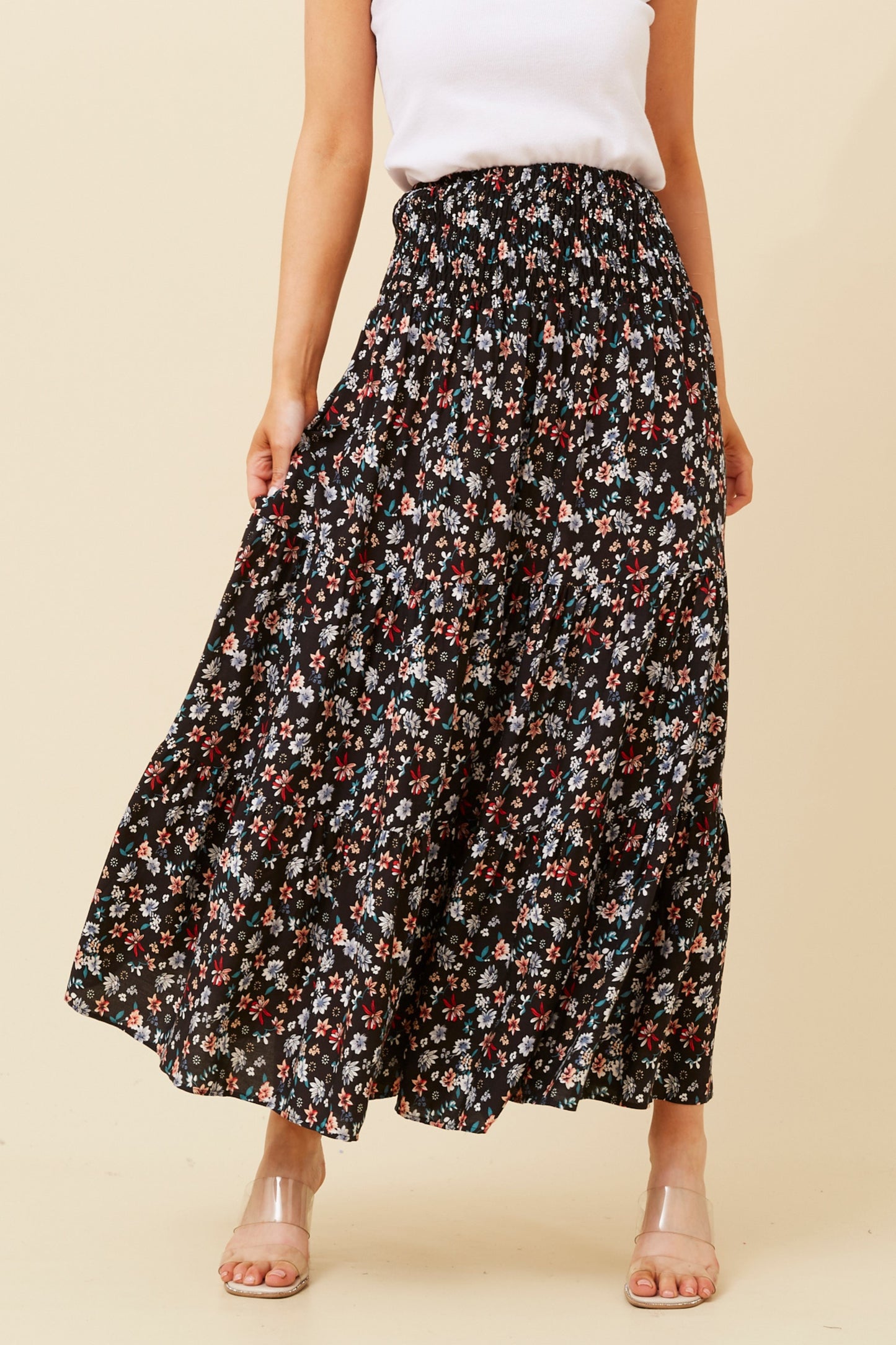 Samantha Floral Maxi Skirt - S521257 Black