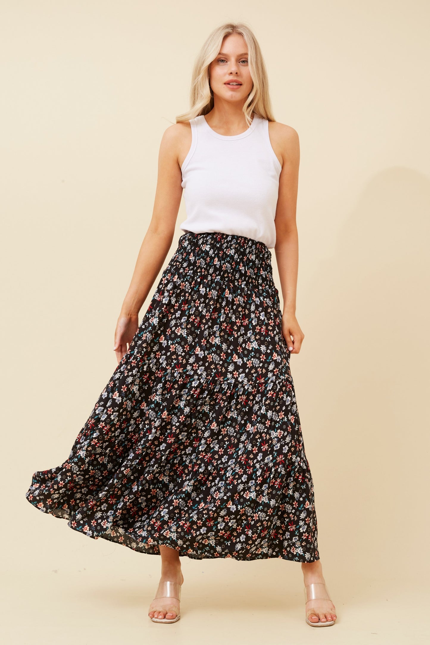 Samantha Floral Maxi Skirt - S521257 Black