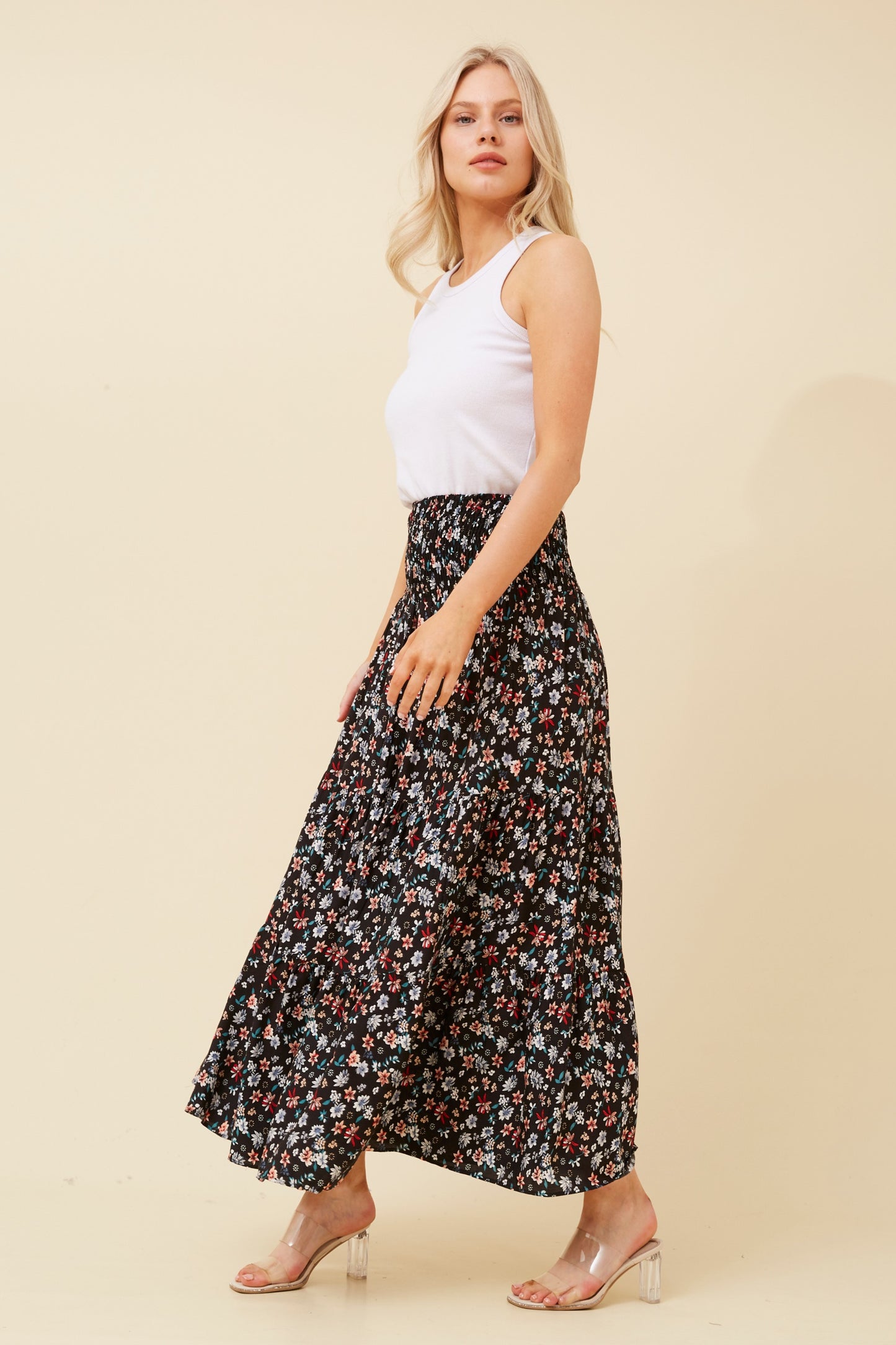 Samantha Floral Maxi Skirt - S521257 Black