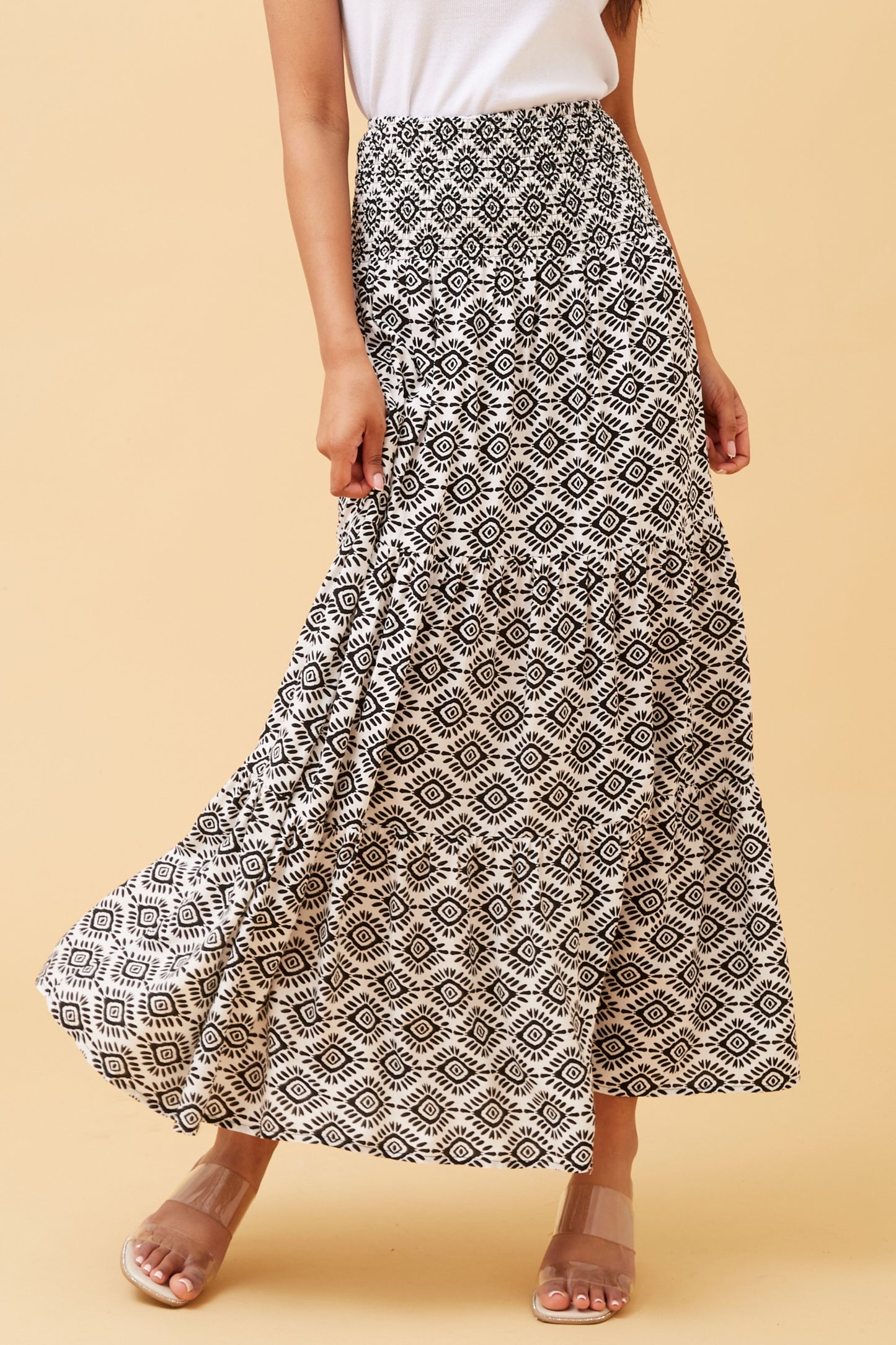 Samantha Floral Maxi Skirt - S732412 White & Black