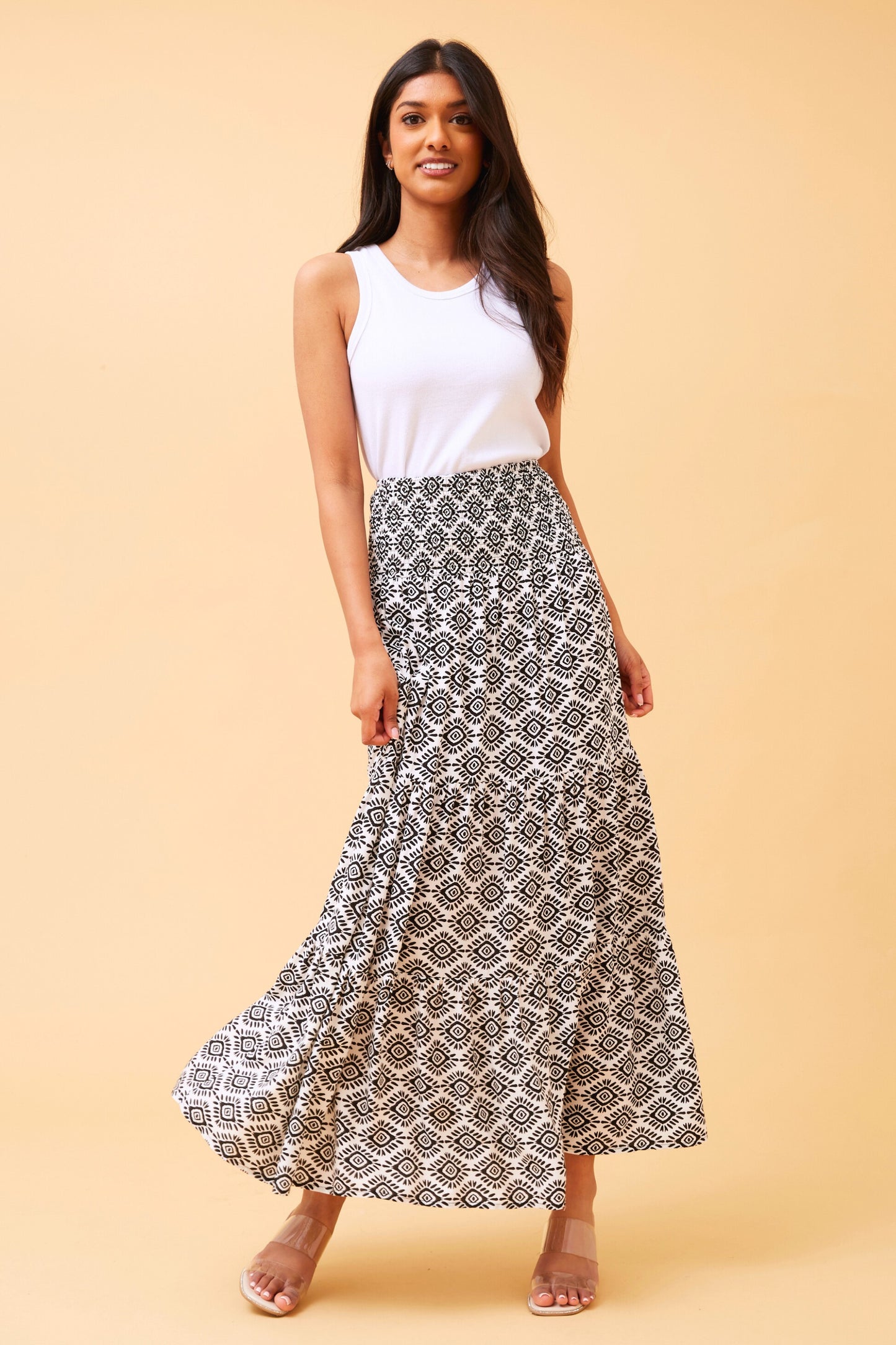 Samantha Floral Maxi Skirt - S732412 White & Black