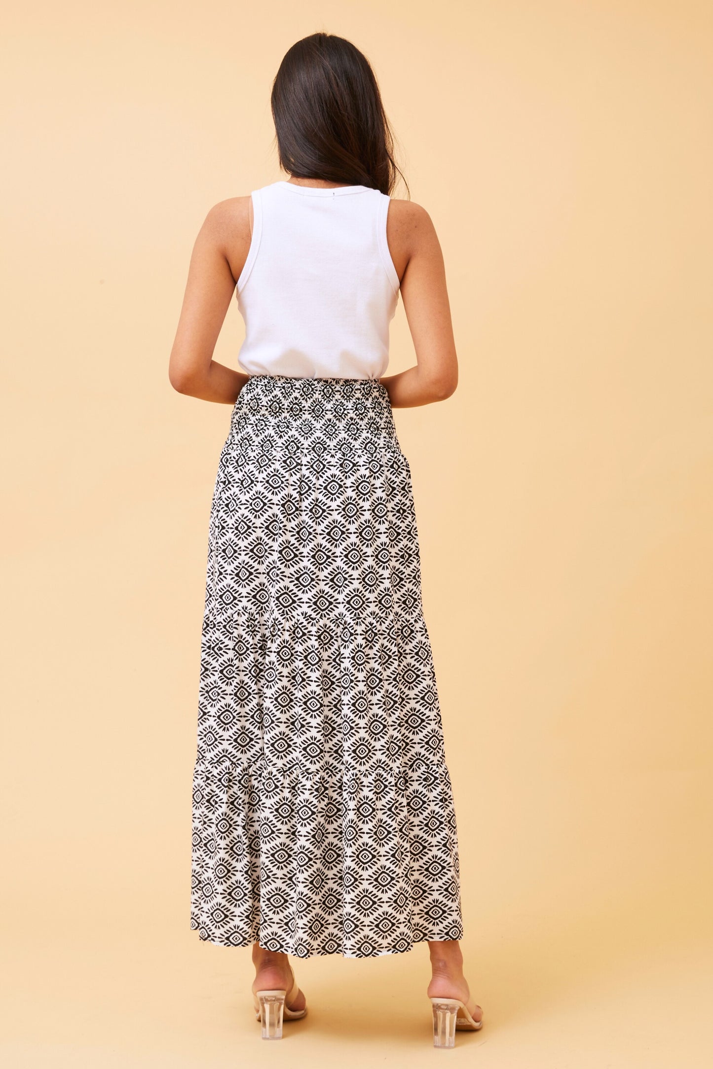 Samantha Floral Maxi Skirt - S732412 White & Black