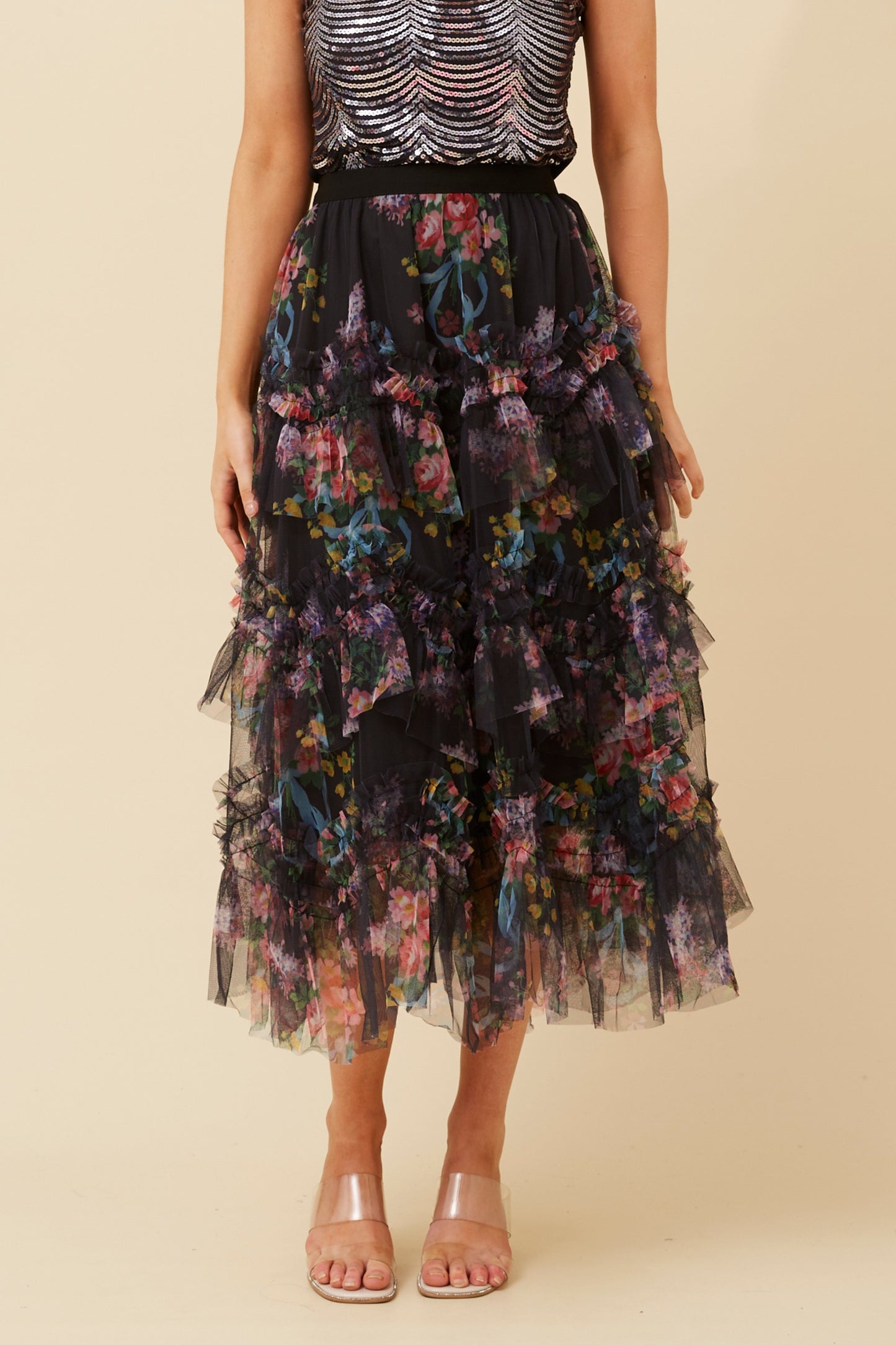 Harper Floral Tulle Skirt S733106 - Black