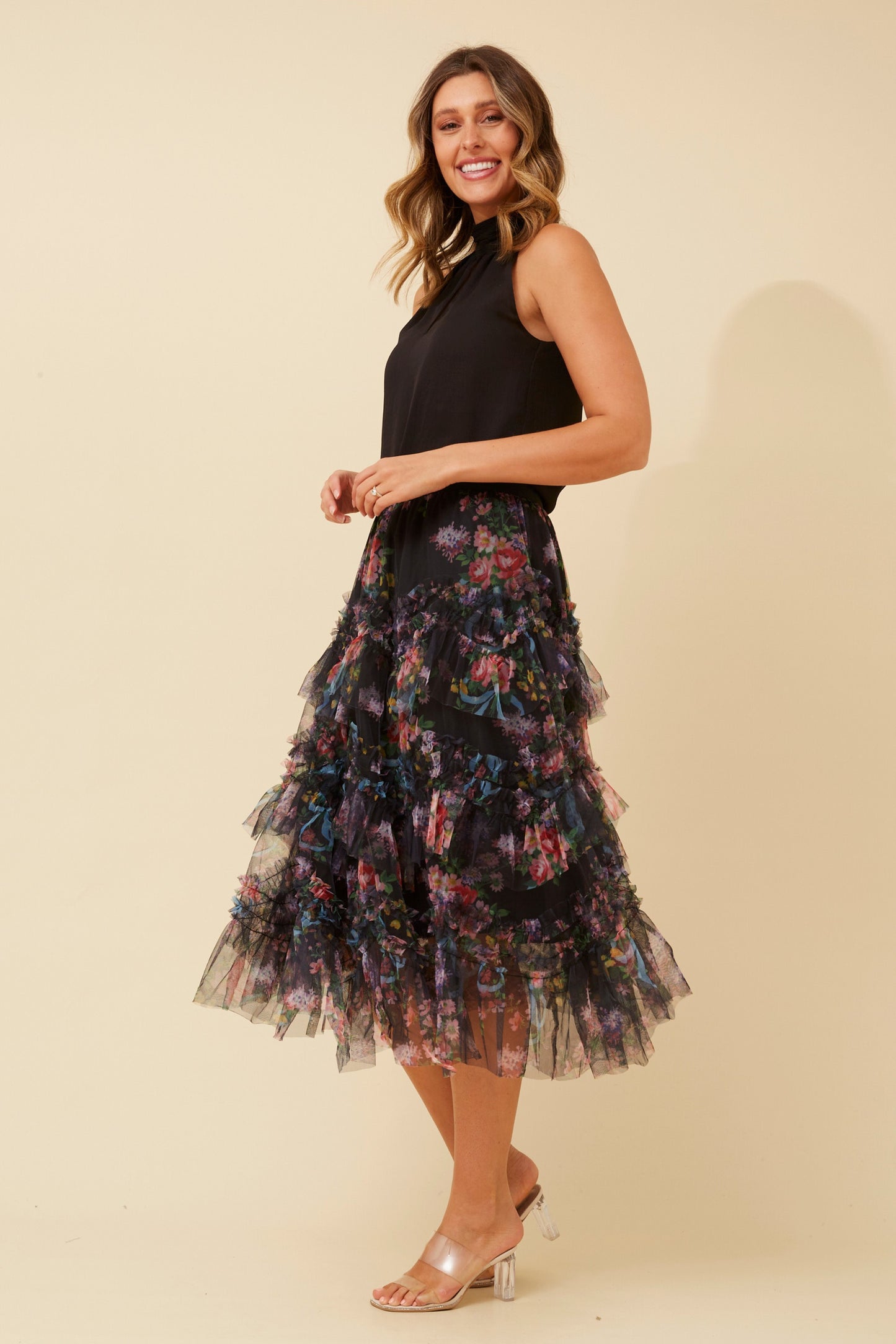 Harper Floral Tulle Skirt S733106 - Black