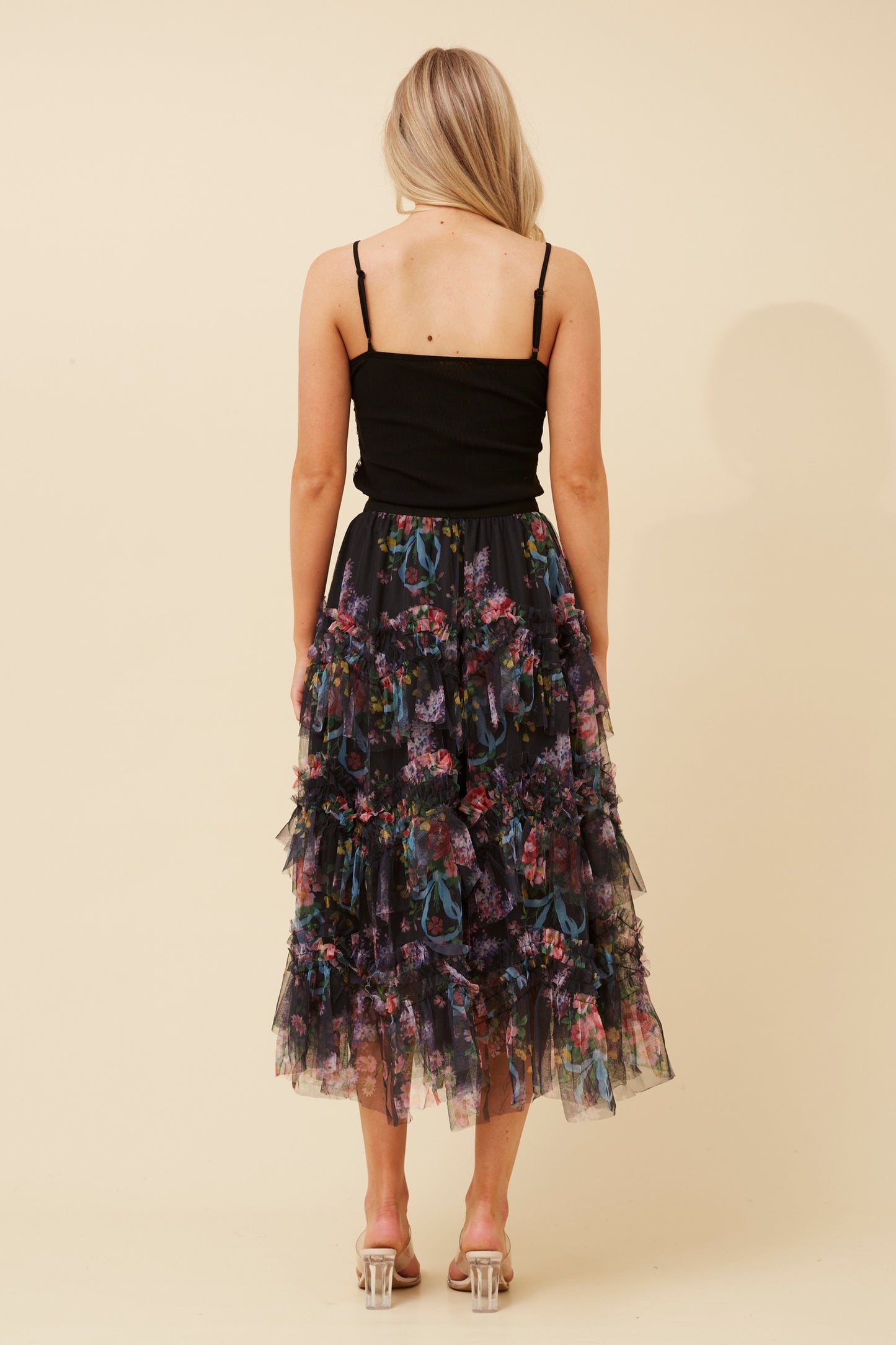 Harper Floral Tulle Skirt S733106 - Black