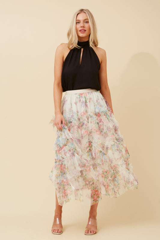 Harper Floral Tulle Skirt S733106 - Cream