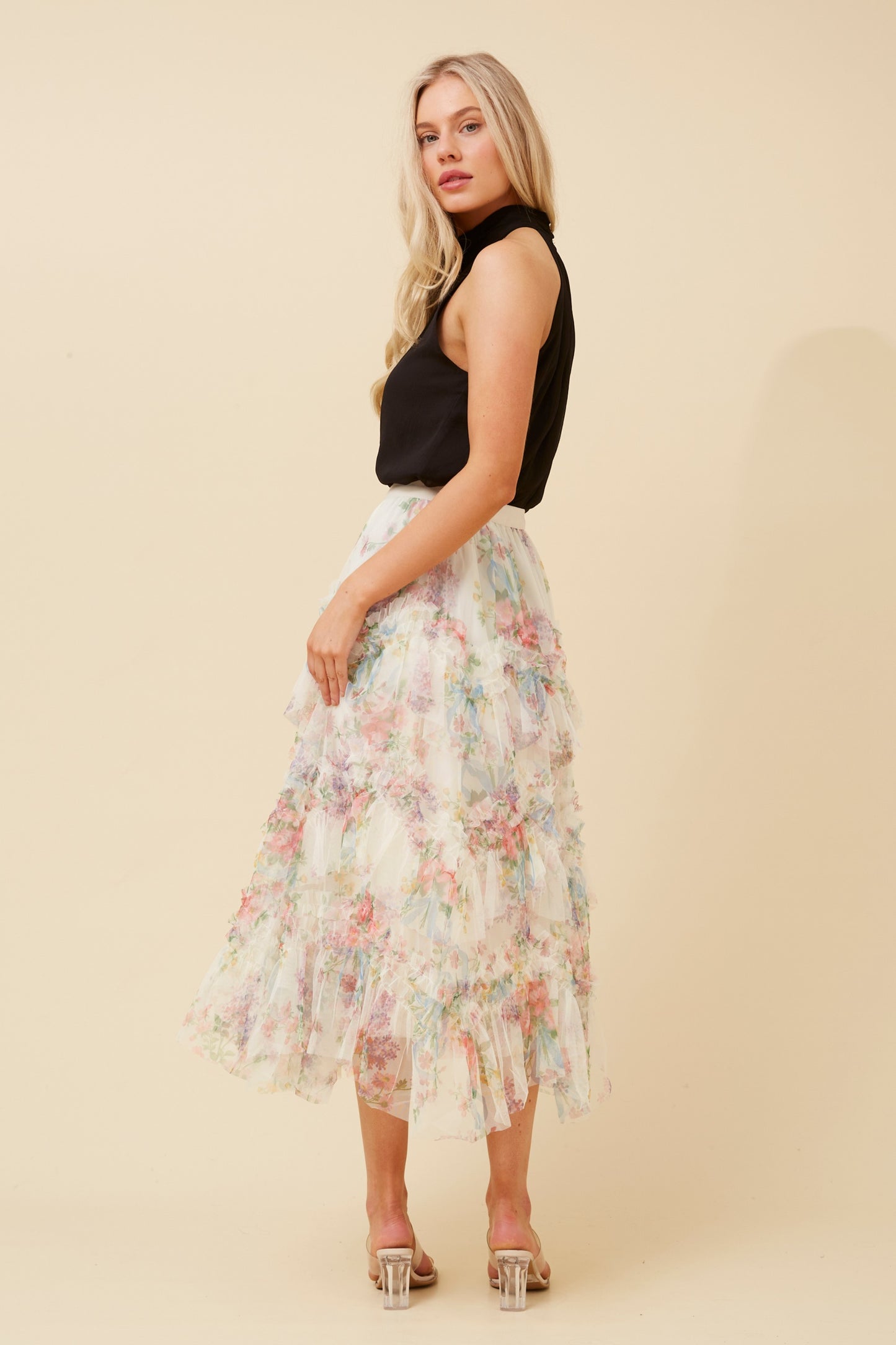 Harper Floral Tulle Skirt S733106 - Cream