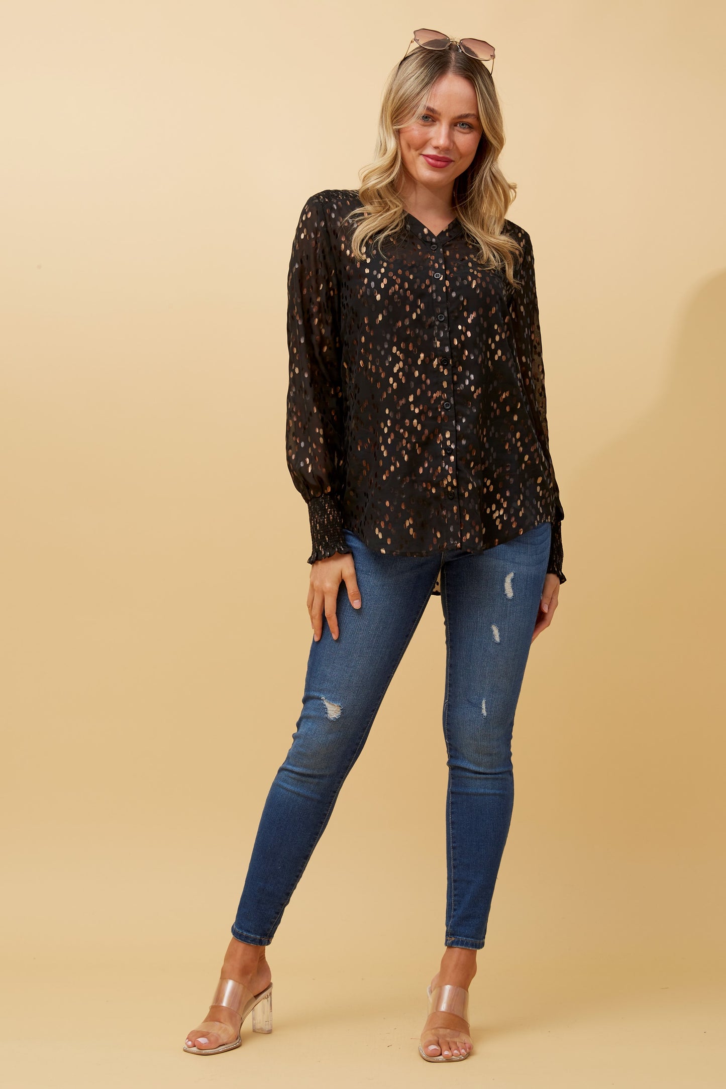 Taylor Long Sleeve Foil Print Top T166776