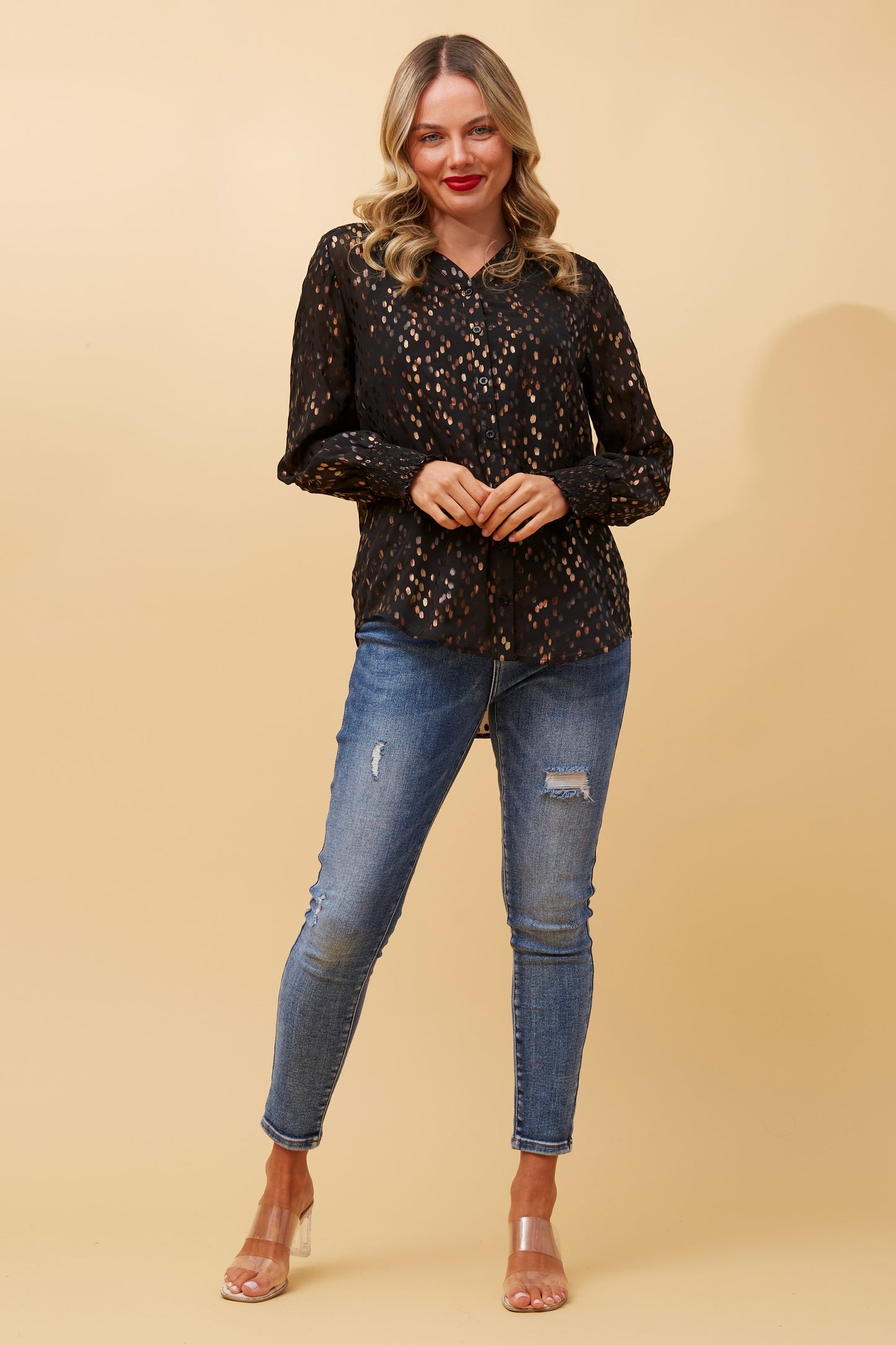 Taylor Long Sleeve Foil Print Top T166776