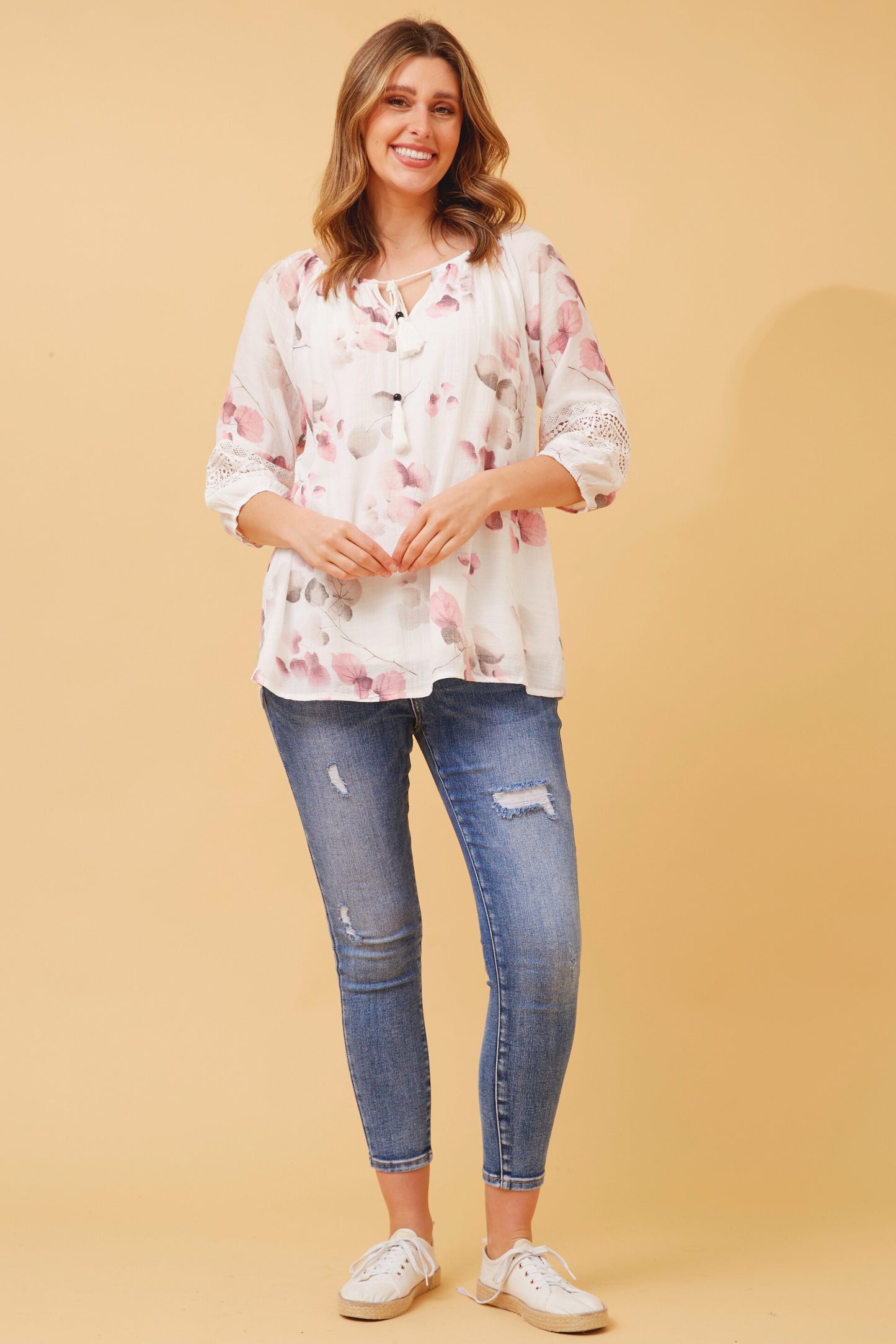 Reba Print Peasant Top - Pink T510405