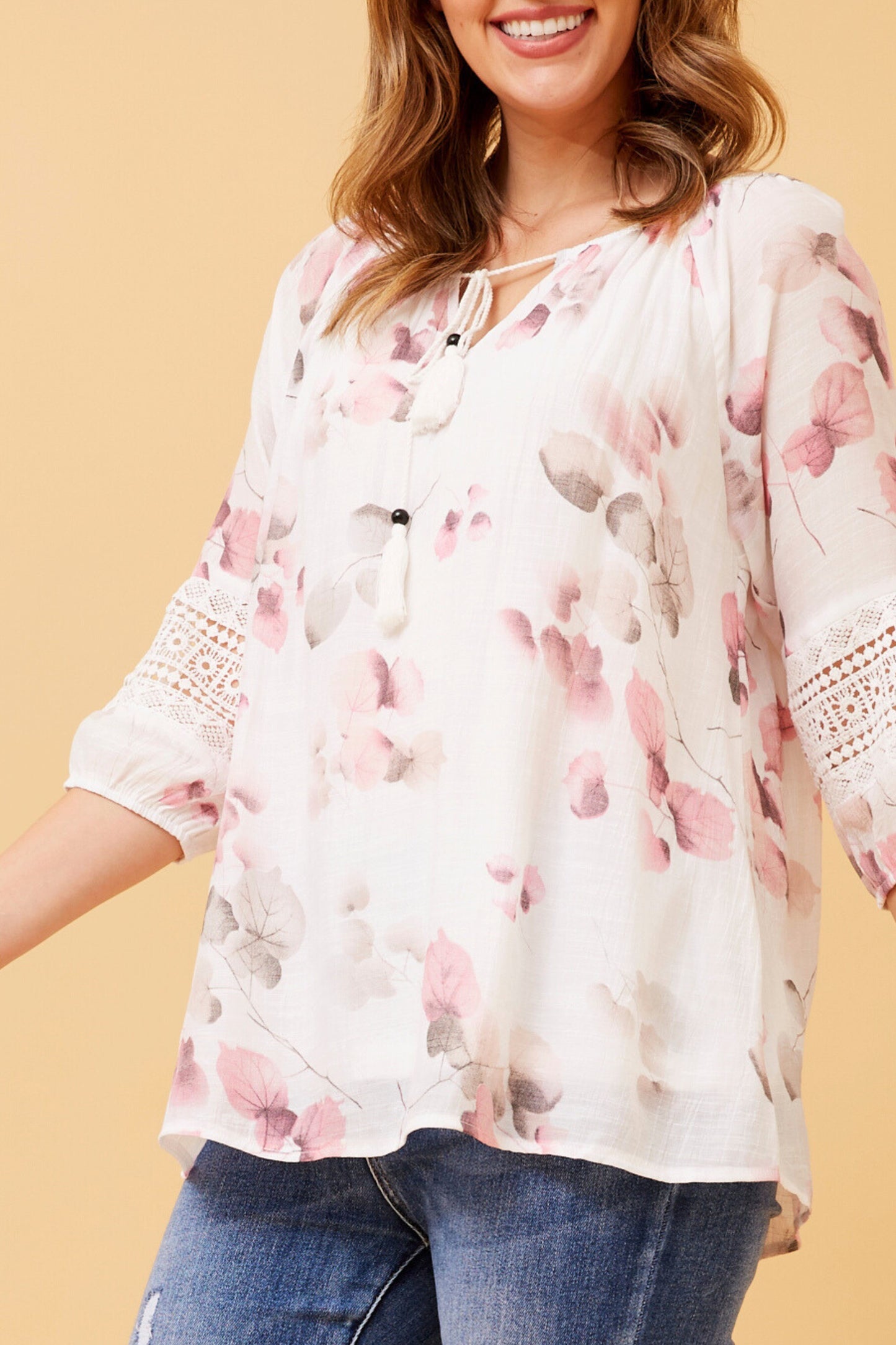 Reba Print Peasant Top - Pink T510405