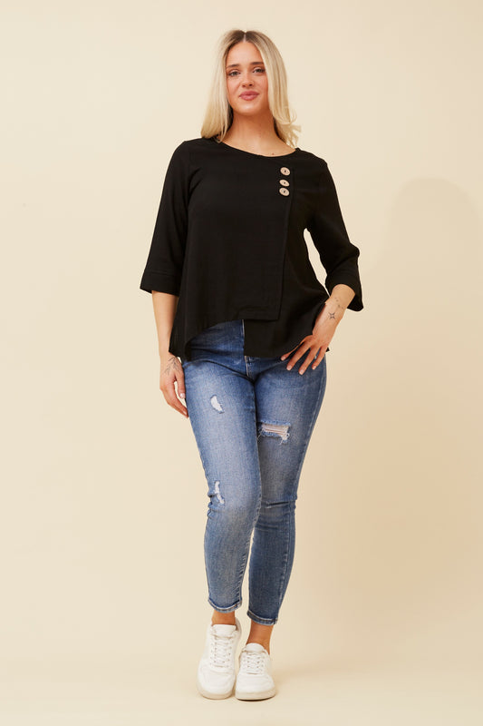 Maria Button Detail Top - Black T510490