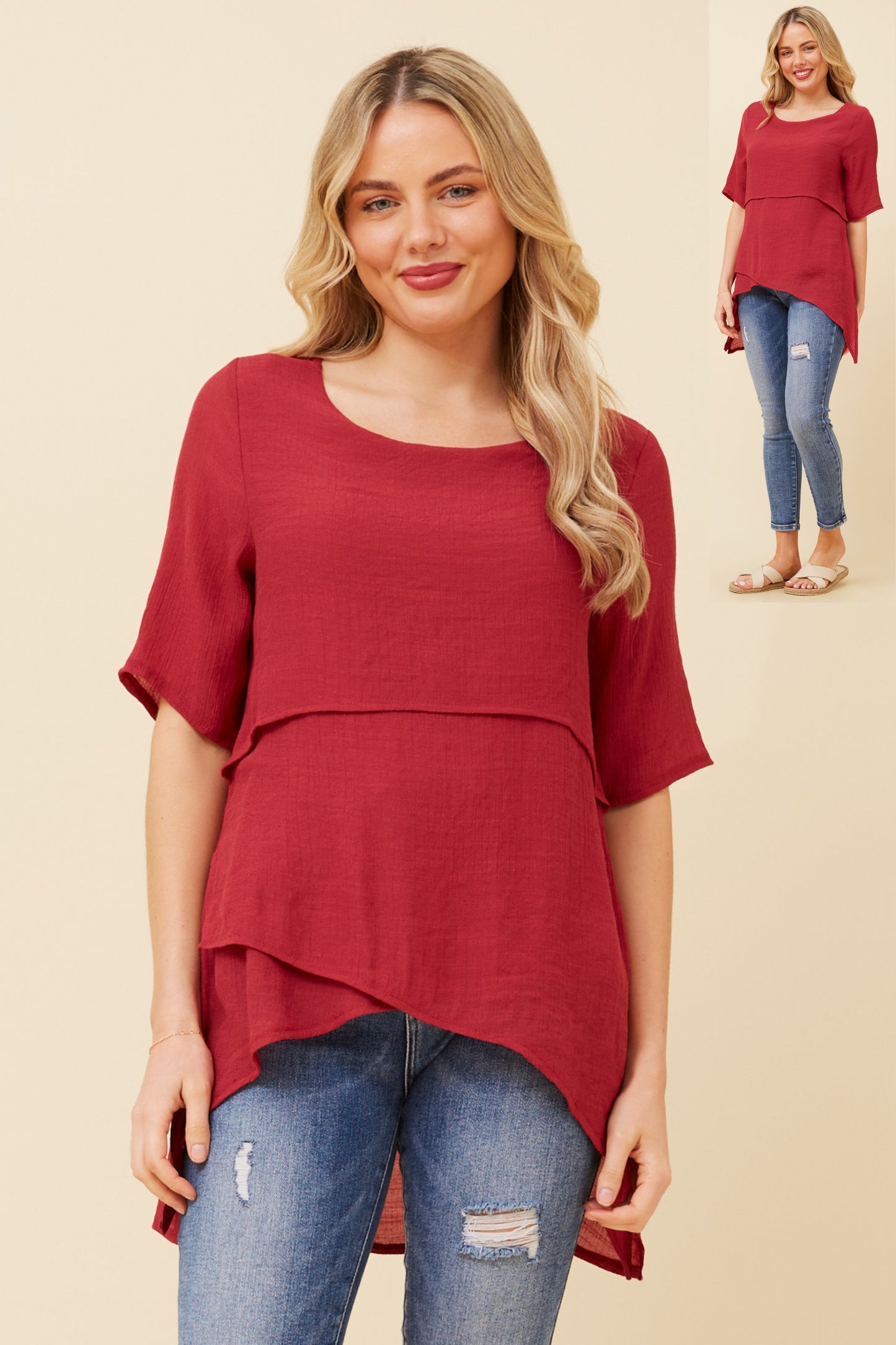 Emery Double Layer Top - Red Dahlia T510535