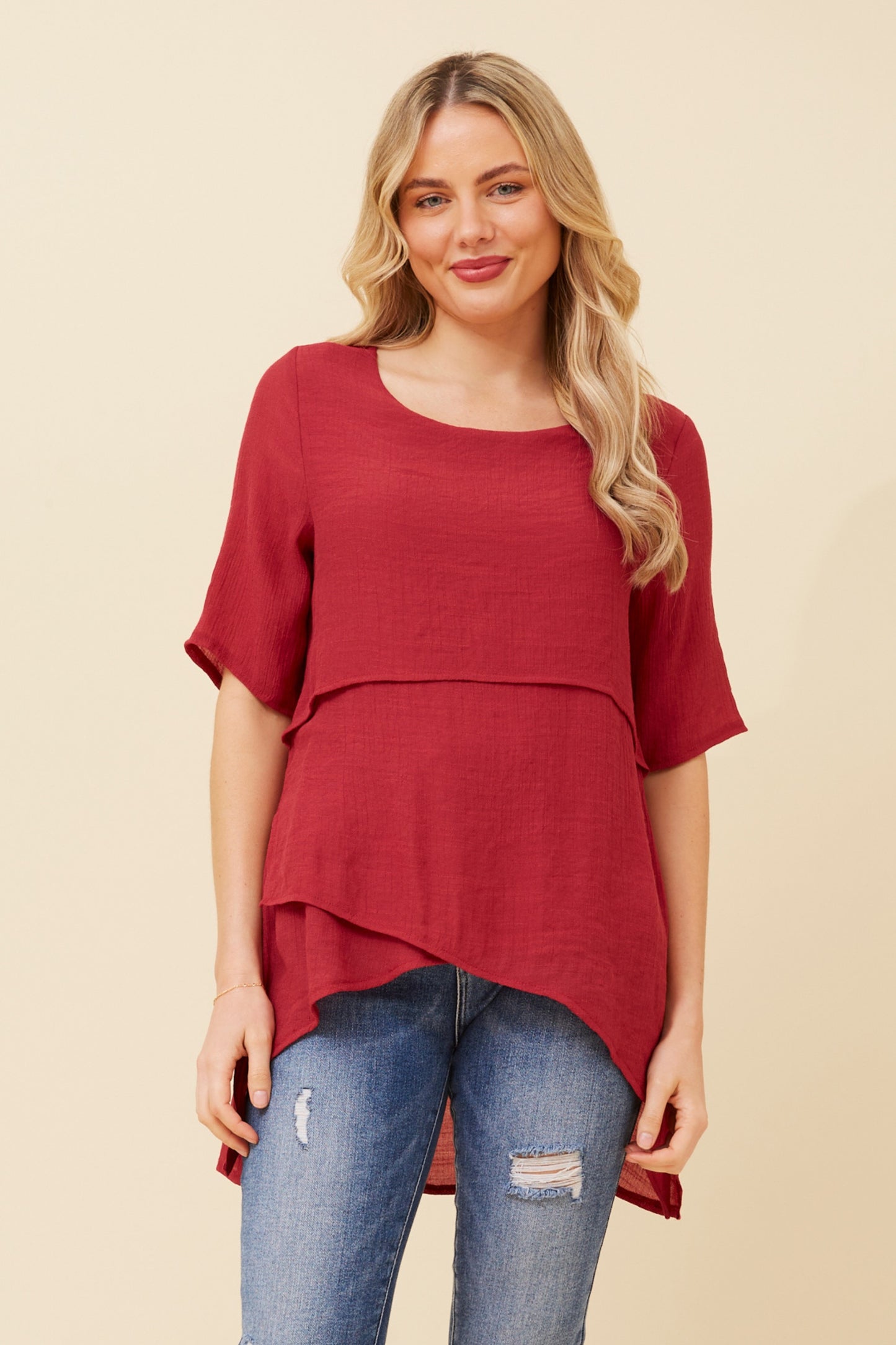 Emery Double Layer Top - Red Dahlia T510535