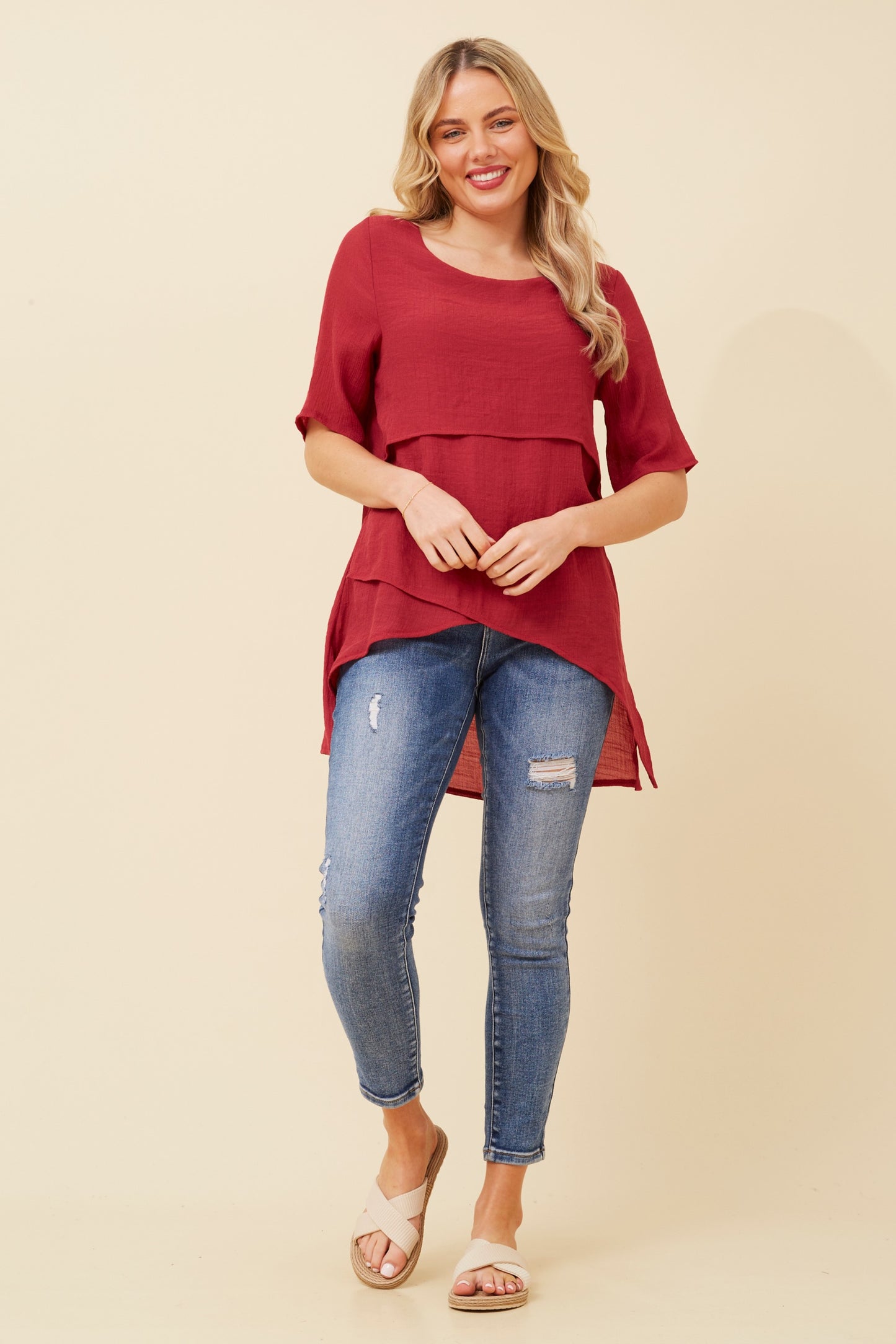 Emery Double Layer Top - Red Dahlia T510535