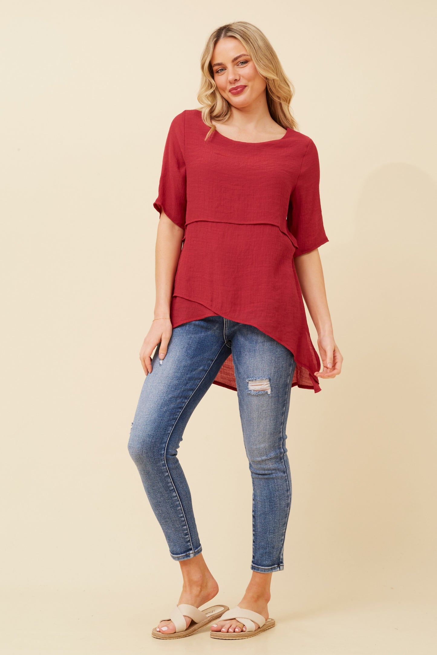 Emery Double Layer Top - Red Dahlia T510535