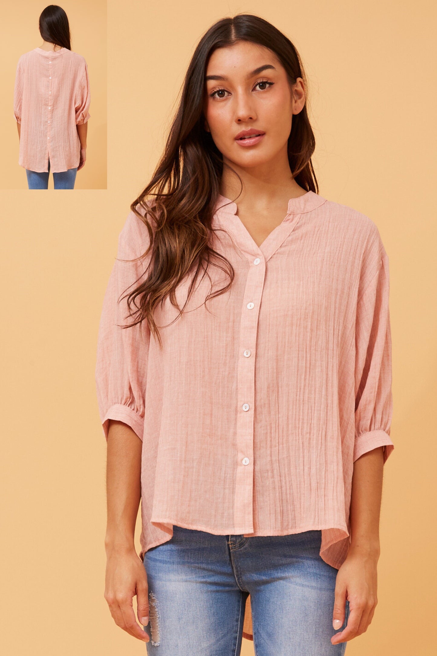 Rosa Shirt with Back Button Detail - Rosewood T511586