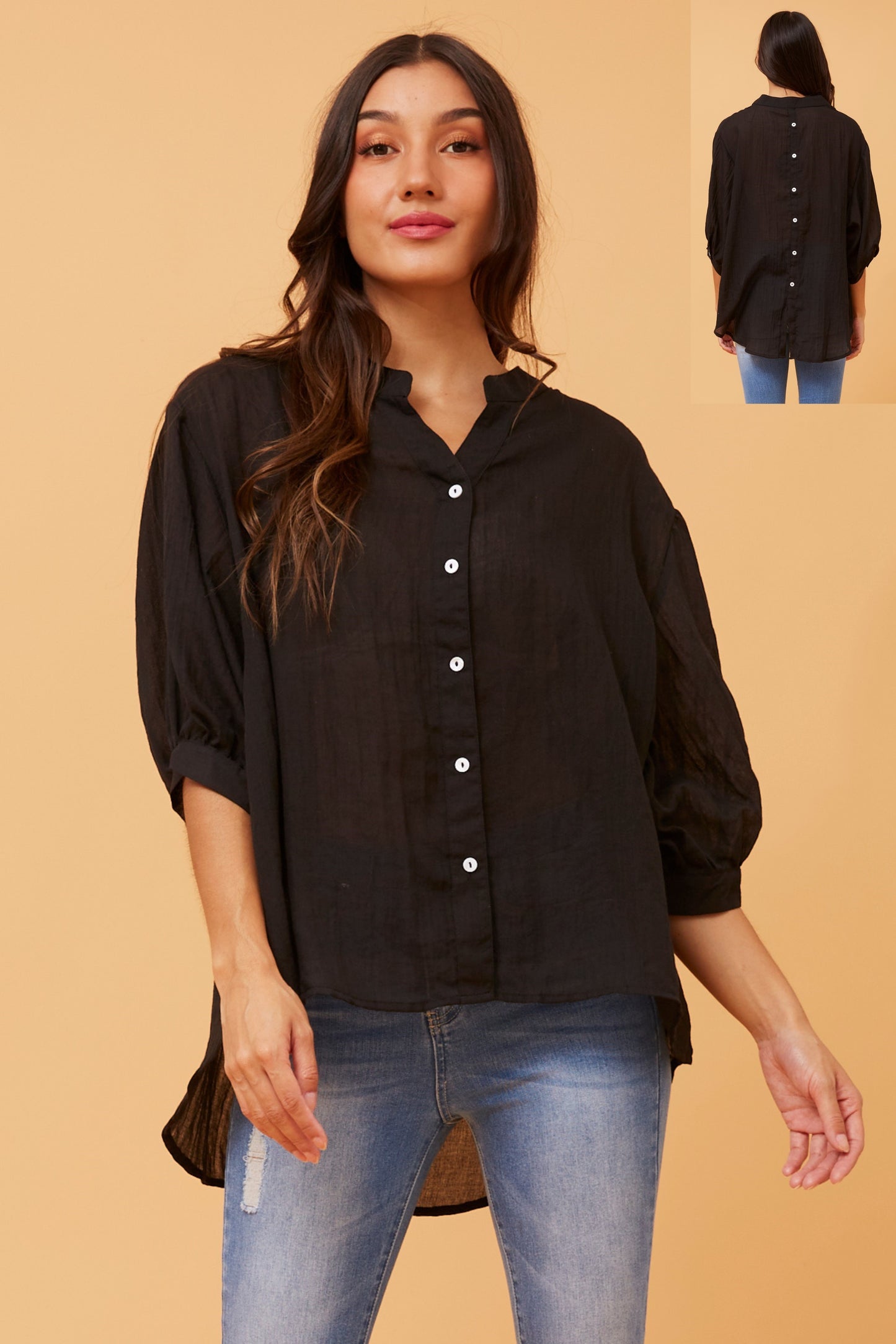 Rosa Shirt with Back Button Detail - Black T511586