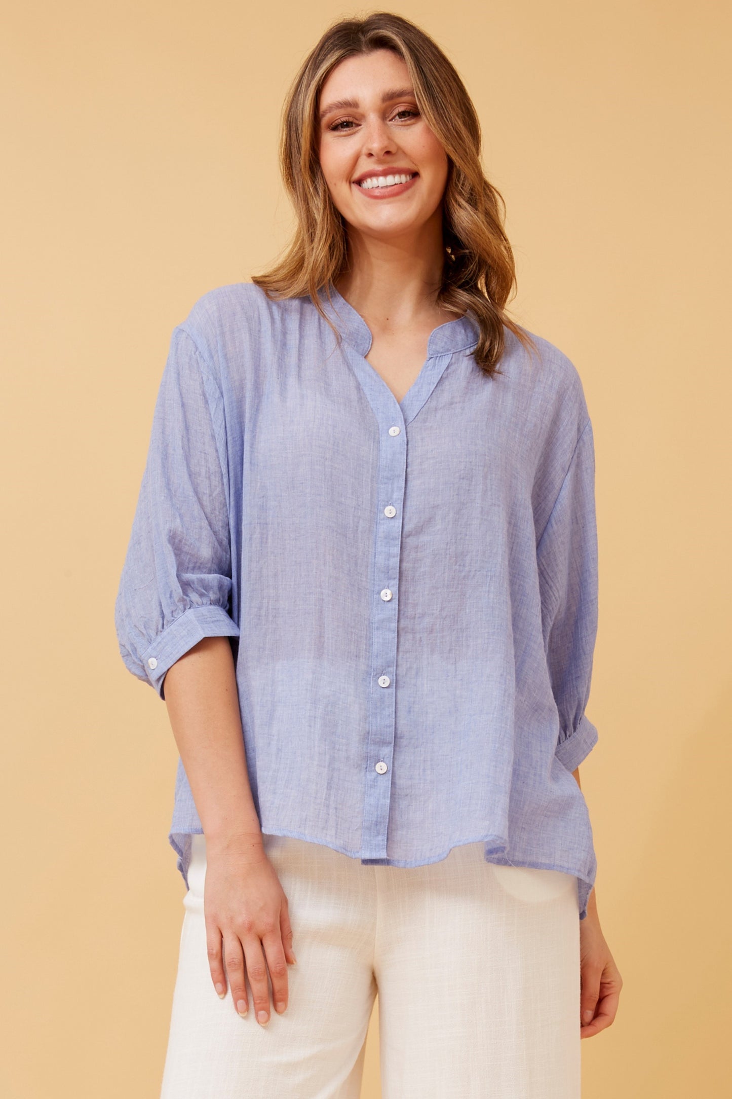 Rosa Shirt with Back Button Detail - Indigo T511586