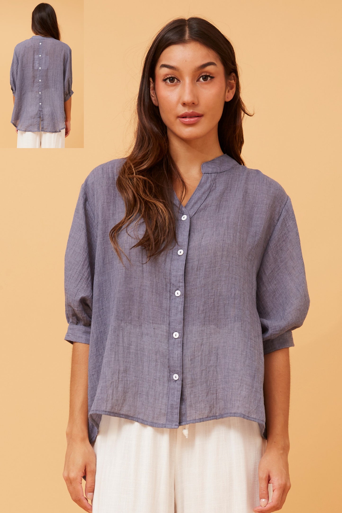 Rosa Shirt with Back Button Detail - Blue Jean T511586