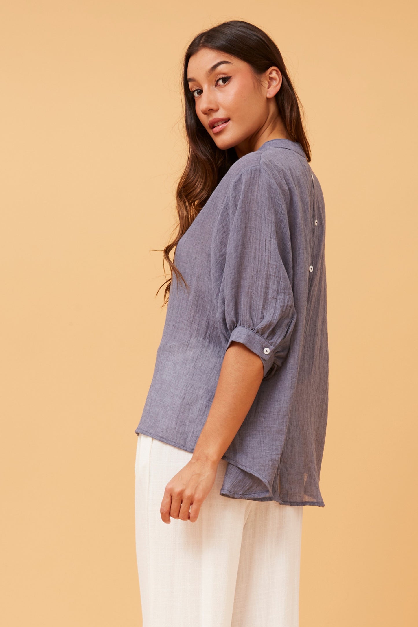 Rosa Shirt with Back Button Detail - Blue Jean T511586