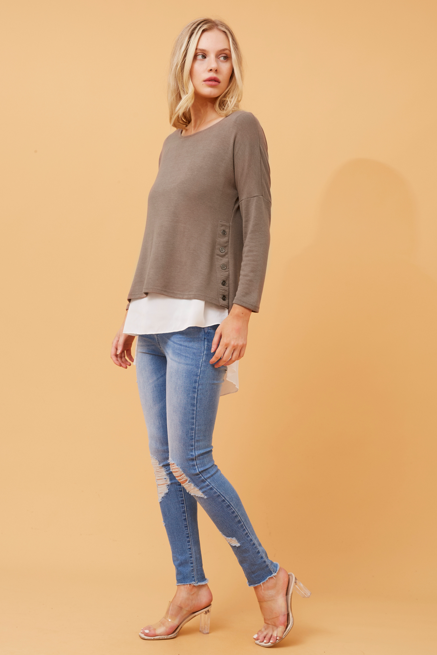 Carie Double Layer Top Taupe T512725