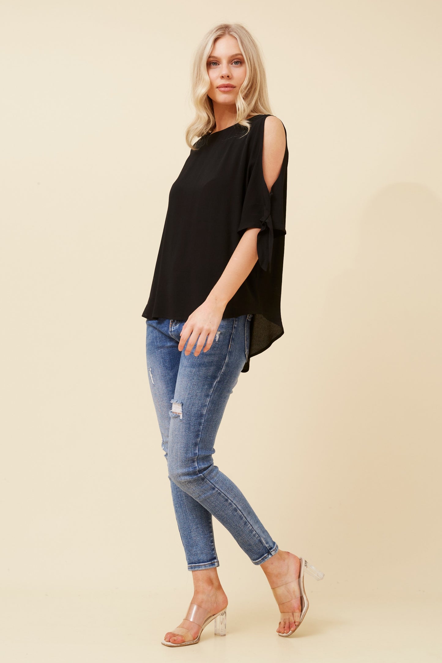 Becky Cold Shoulder Top - Black T514654