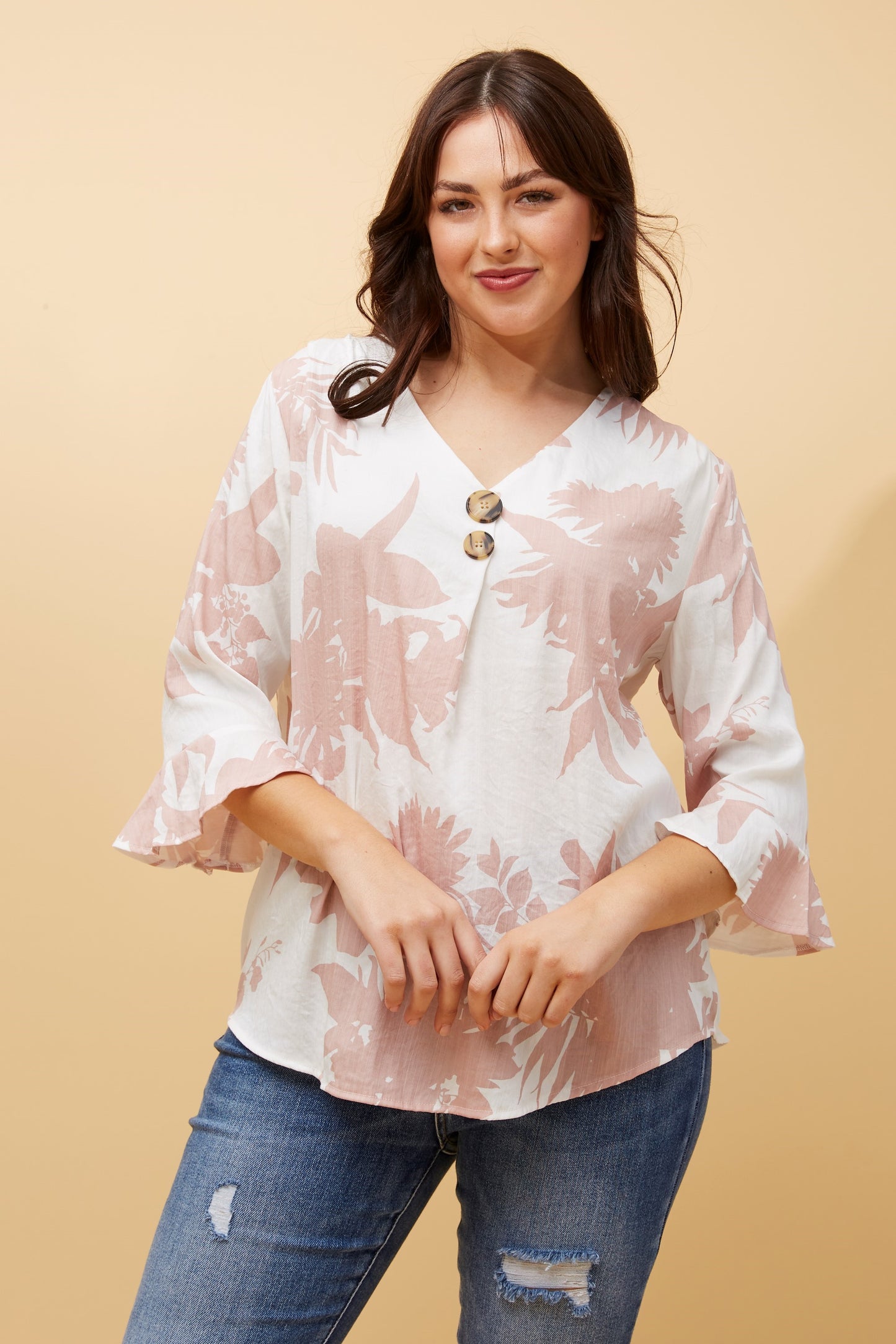 Jovie Leaf Print Top - Blush T515606