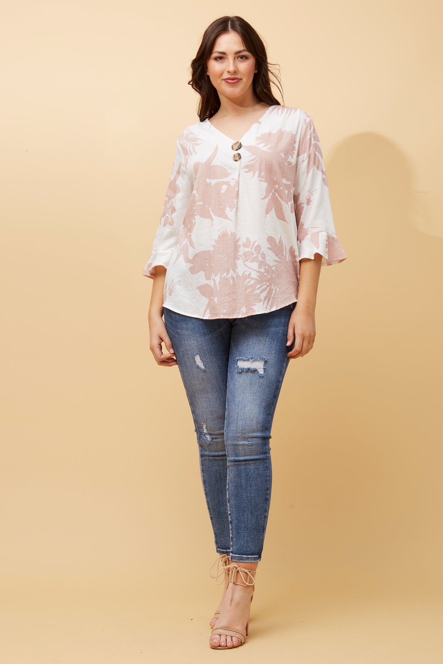 Jovie Leaf Print Top - Blush T515606