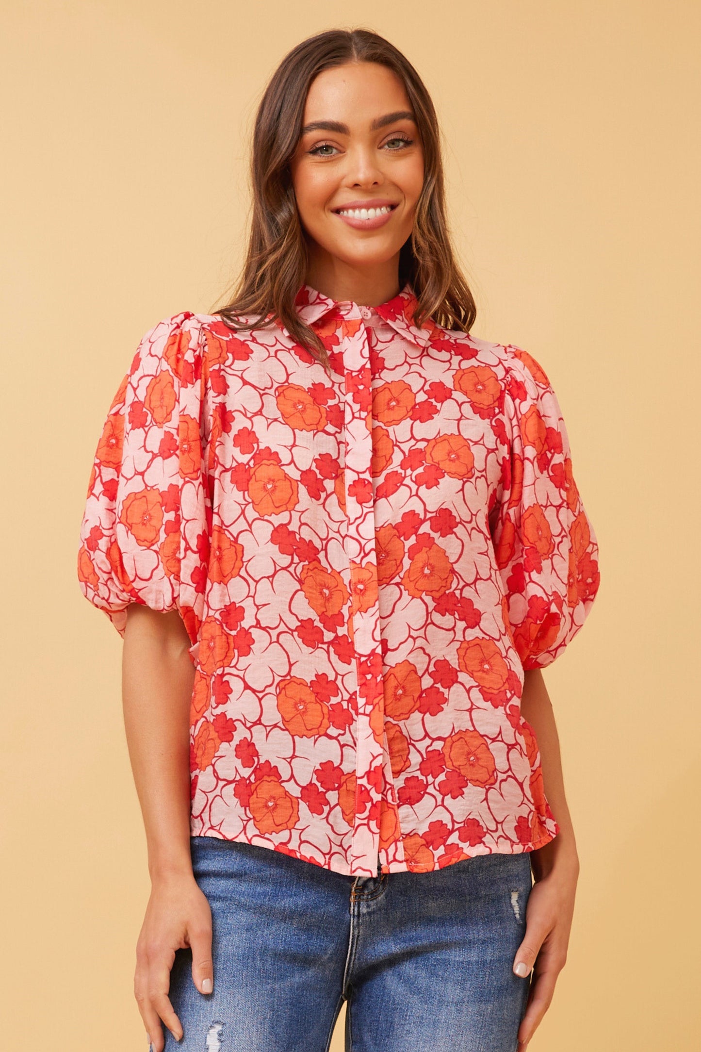 Millie Puff Sleeve Floral Shirt T515794