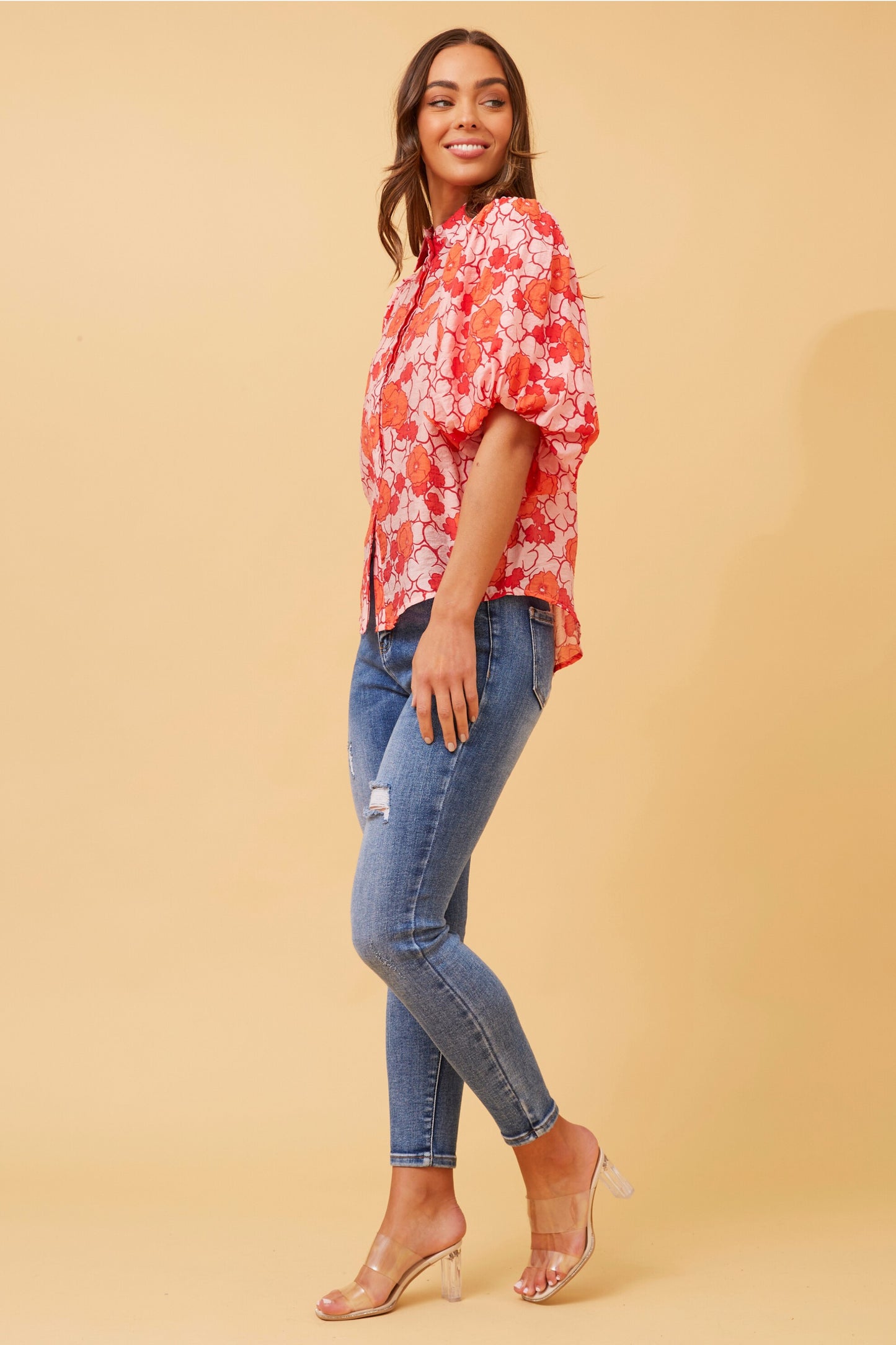 Millie Puff Sleeve Floral Shirt T515794