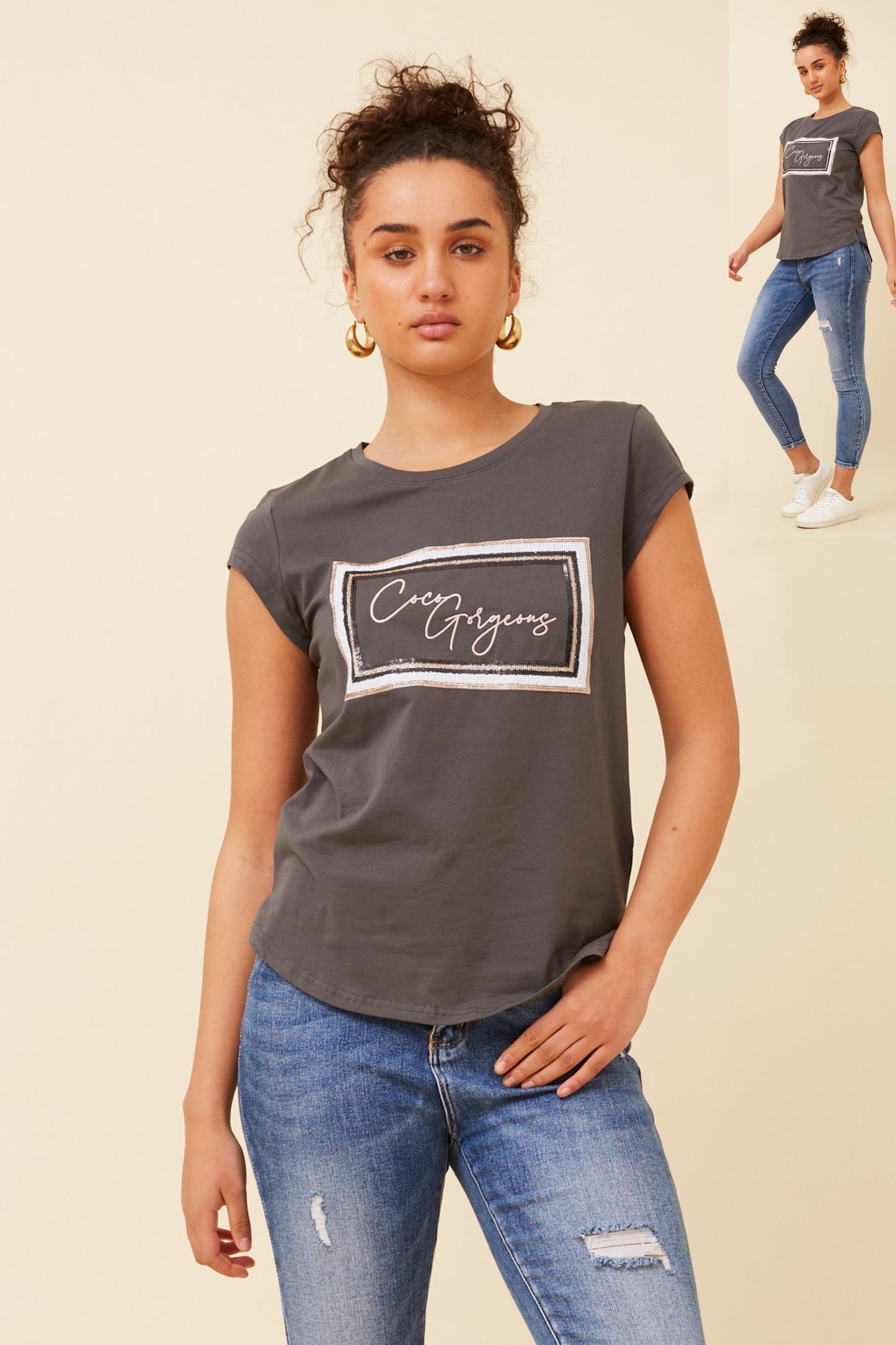 Coco Gorgeous Graphic T-Shirt - Charcoal T516558