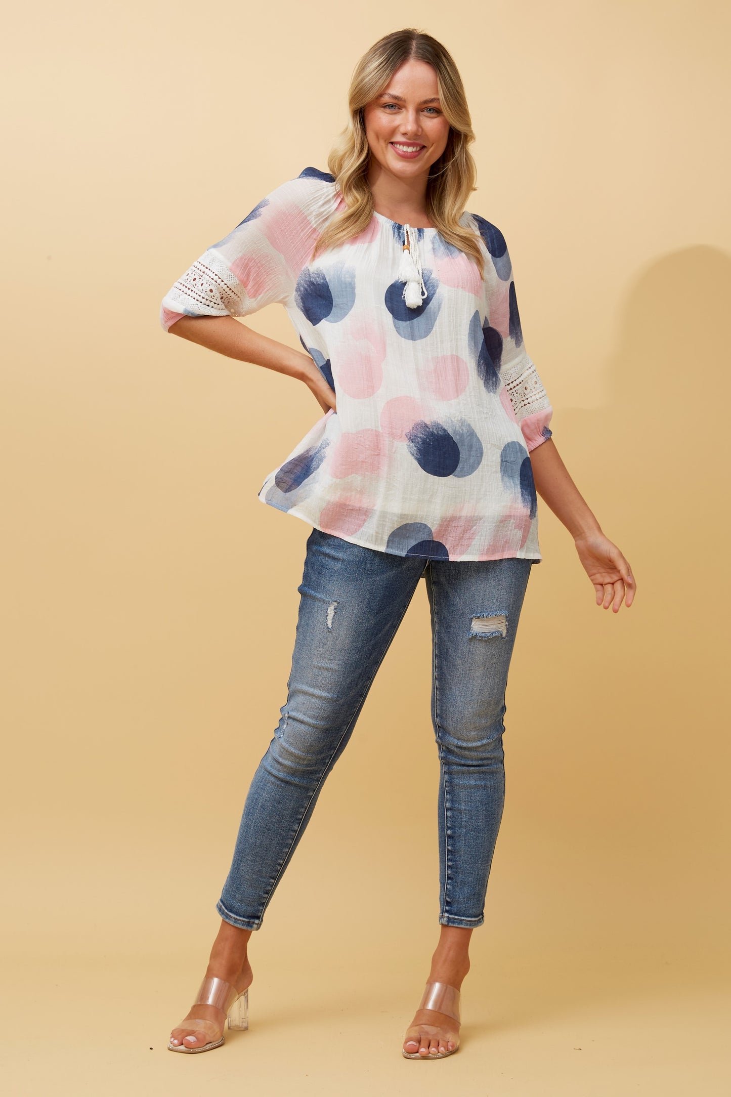 Reba Abstract Print Top T517336 - Multi Pink