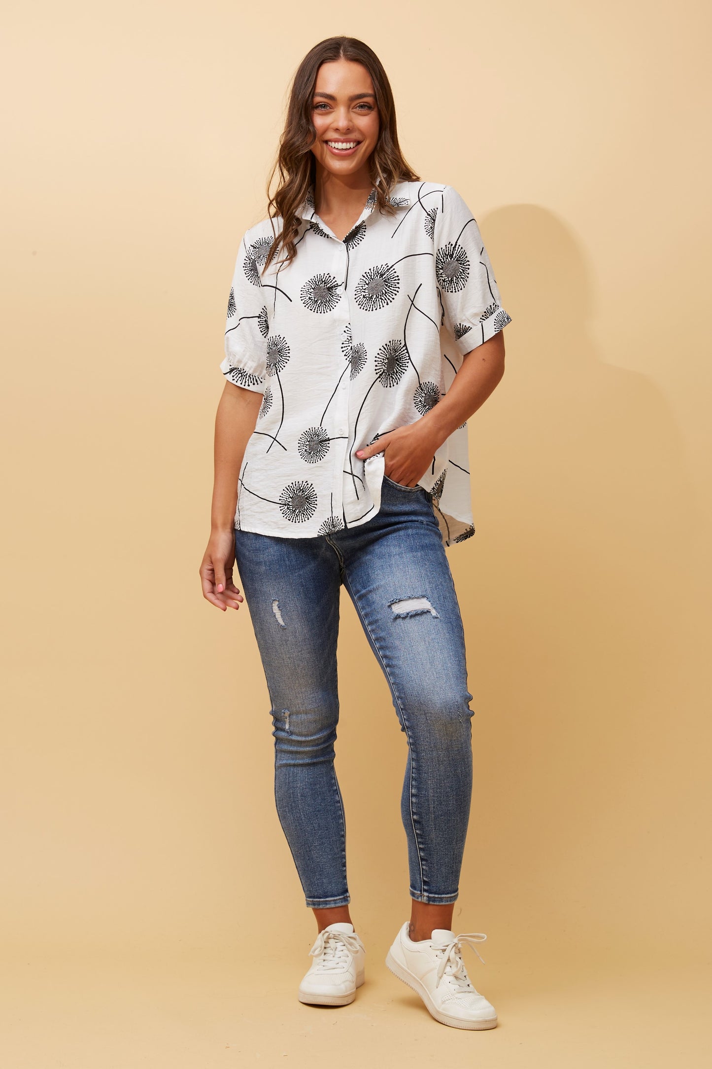 Sinna Abstract Print Shirt - White T517627