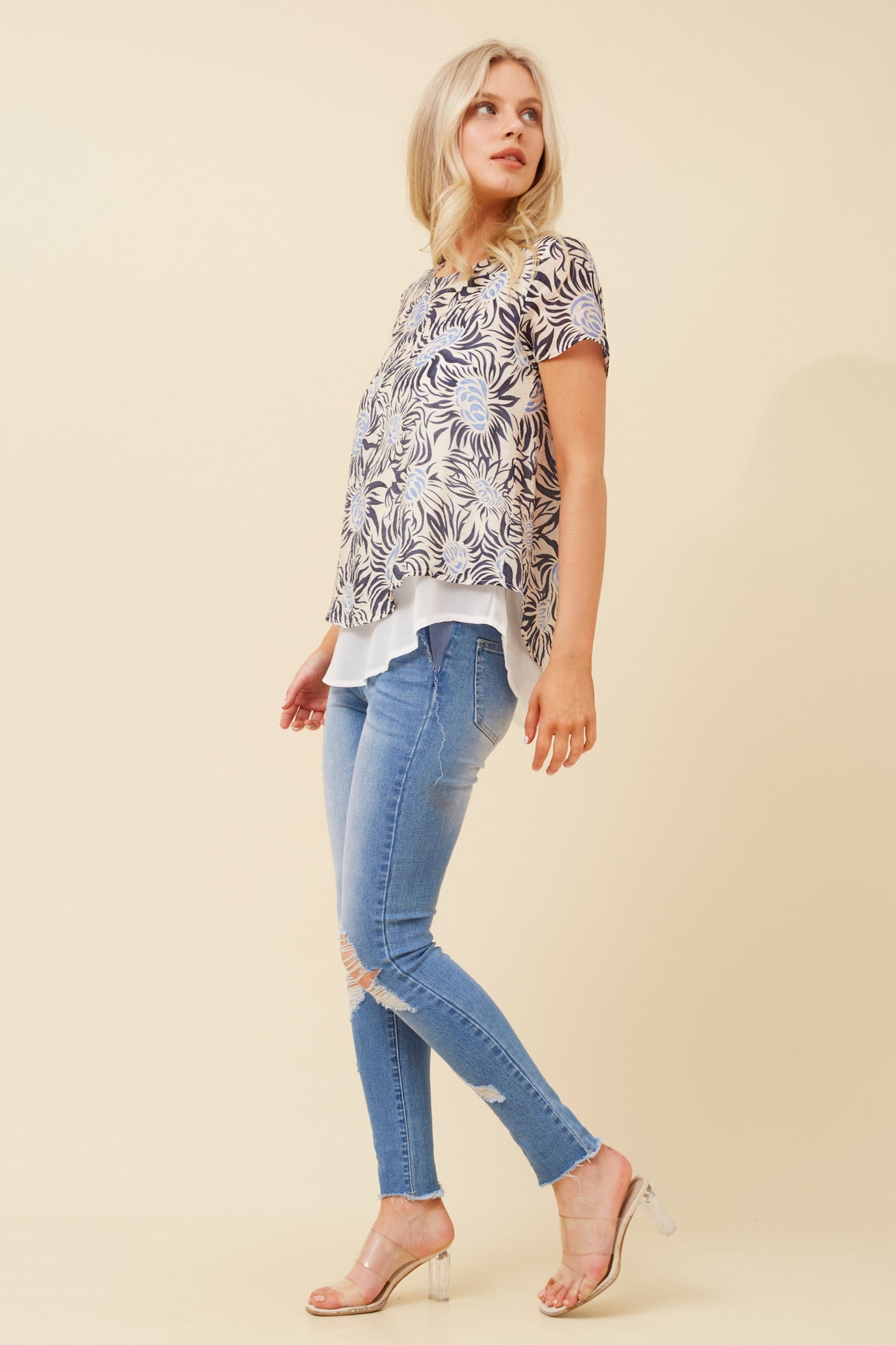 Mischa Double Layer Printed Top T518574 - Navy