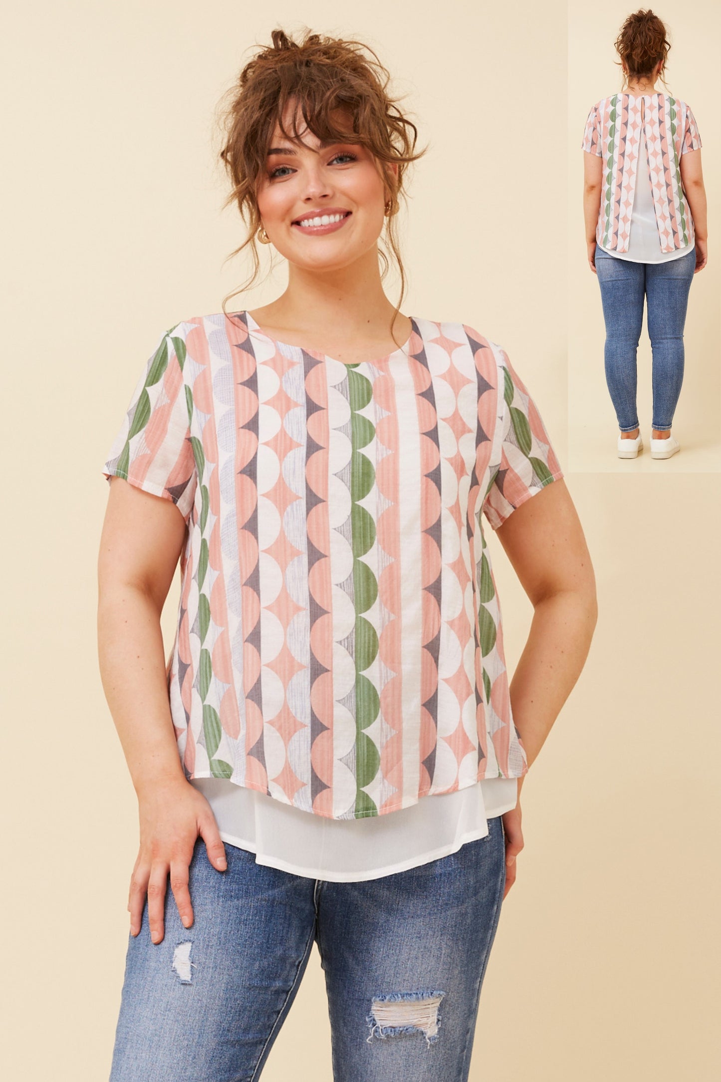 Mischa Double Layer Printed Top T518576 - Apricot