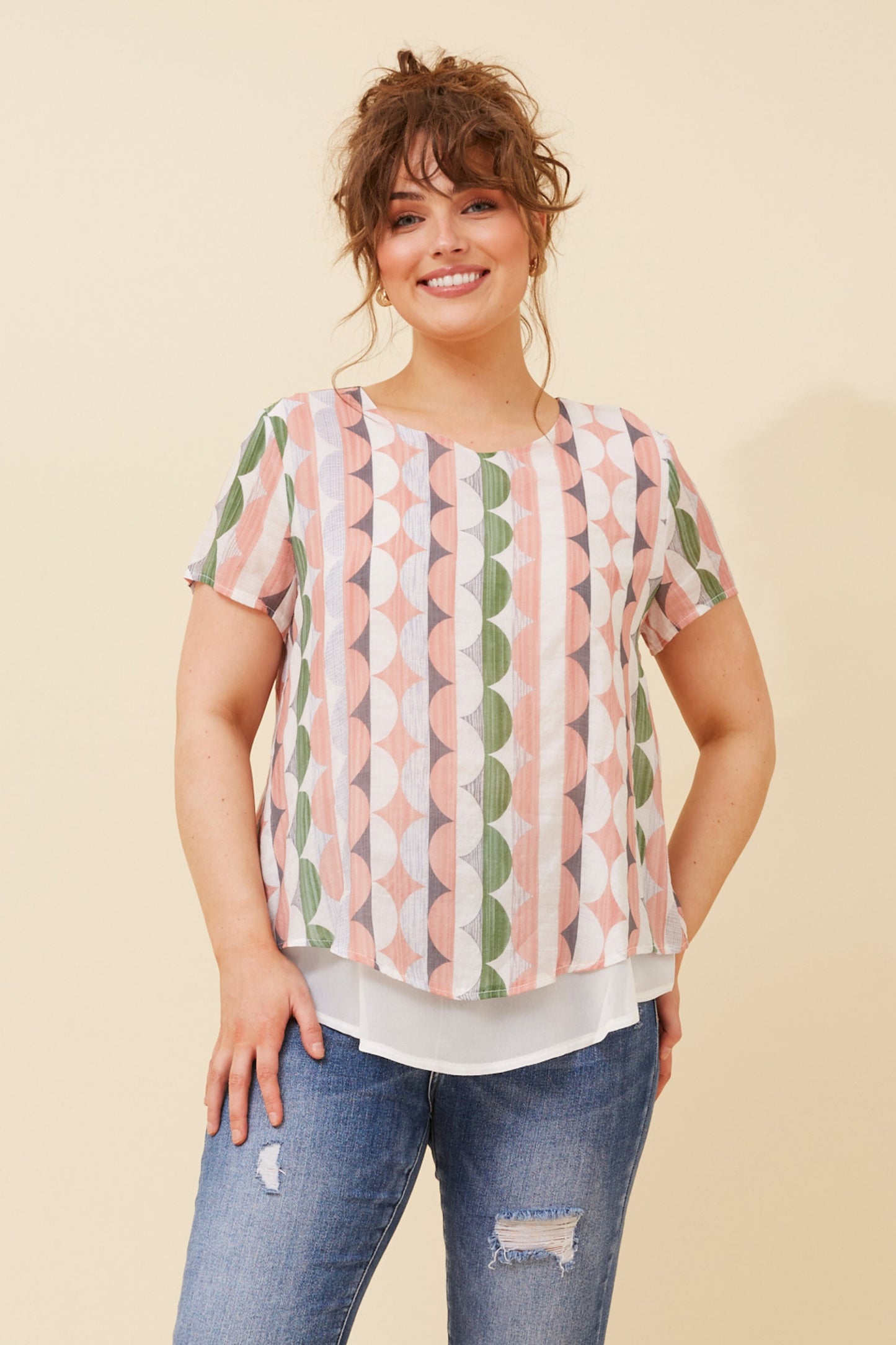 Mischa Double Layer Printed Top T518576 - Apricot