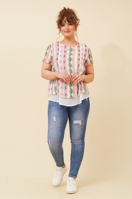 Mischa Double Layer Printed Top T518576 - Apricot