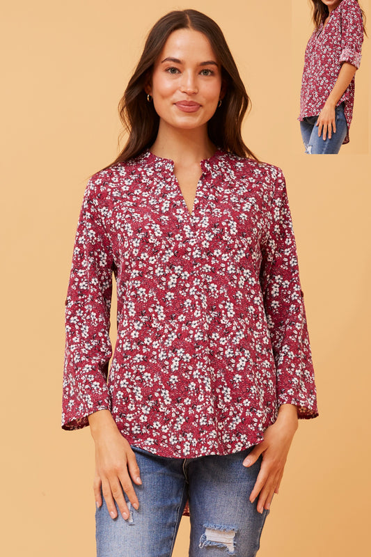 Selena Floral Print Blouse T518610 - Burgundy