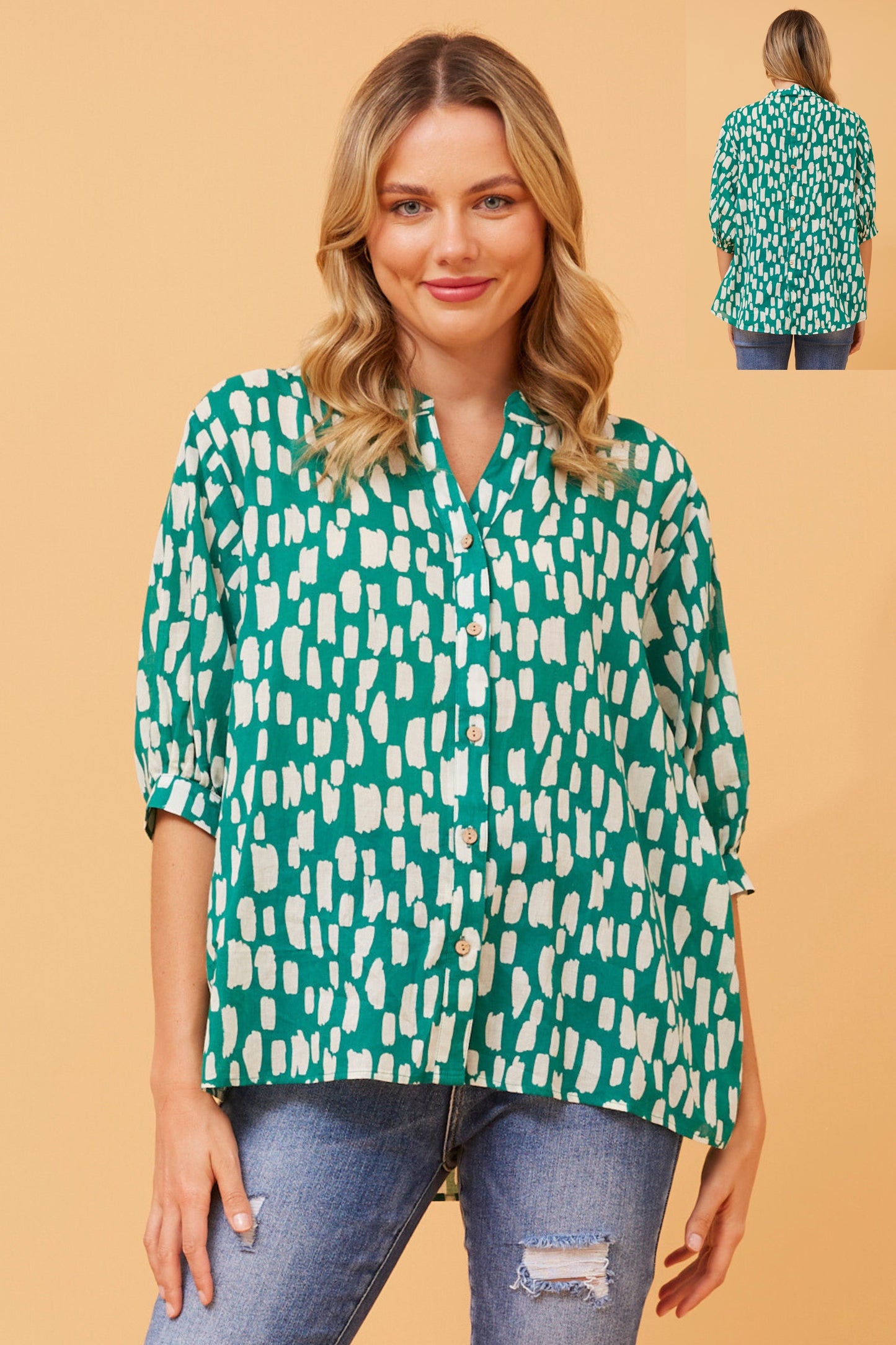 Rosa Shirt with Back Button Detail - Green T519003