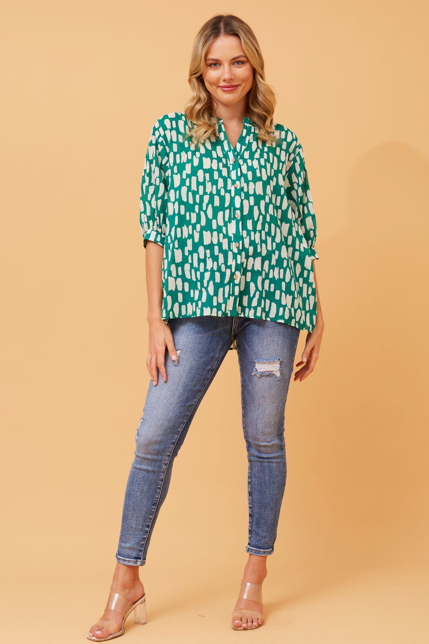 Rosa Shirt with Back Button Detail - Green T519003