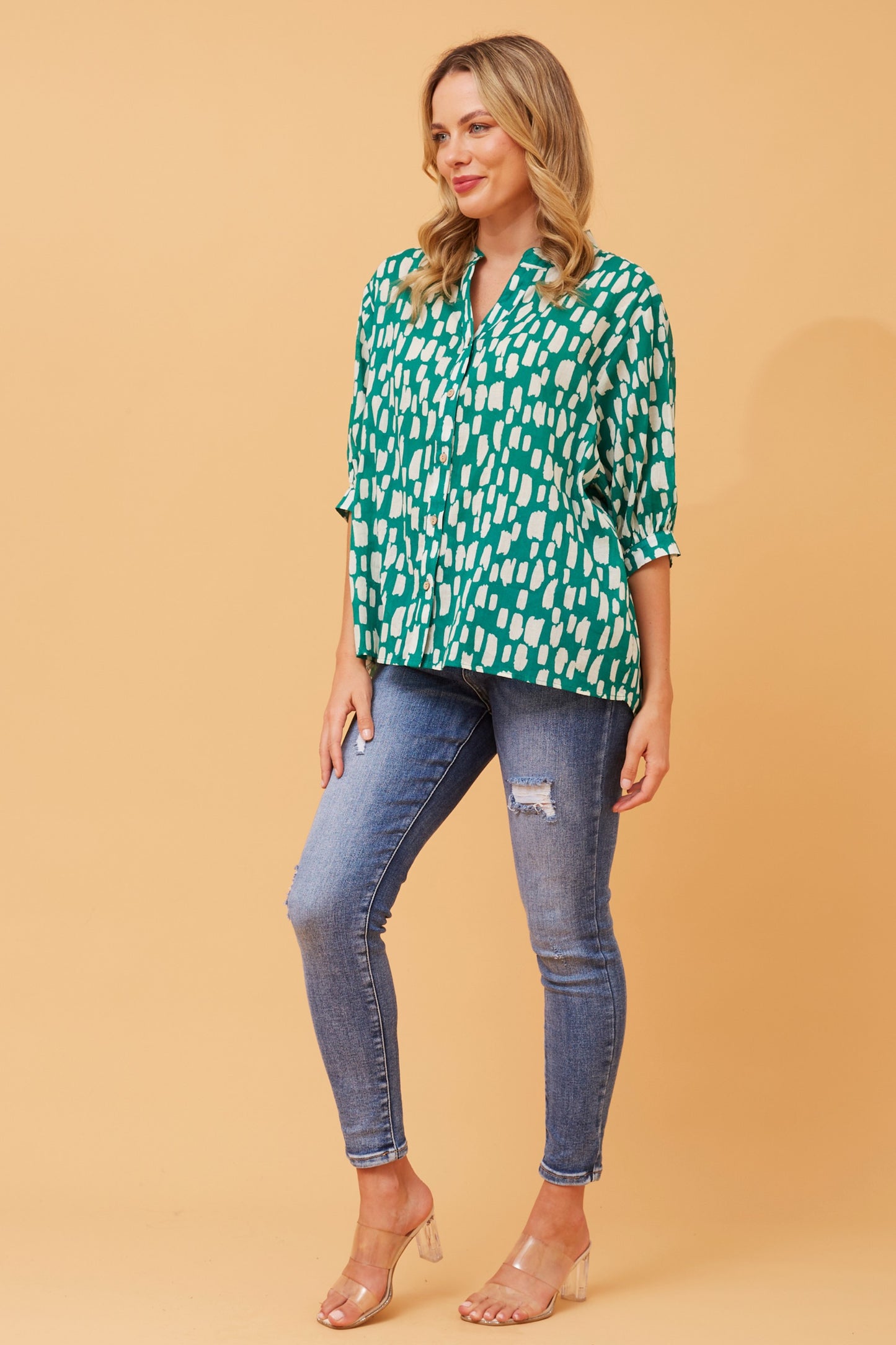 Rosa Shirt with Back Button Detail - Green T519003