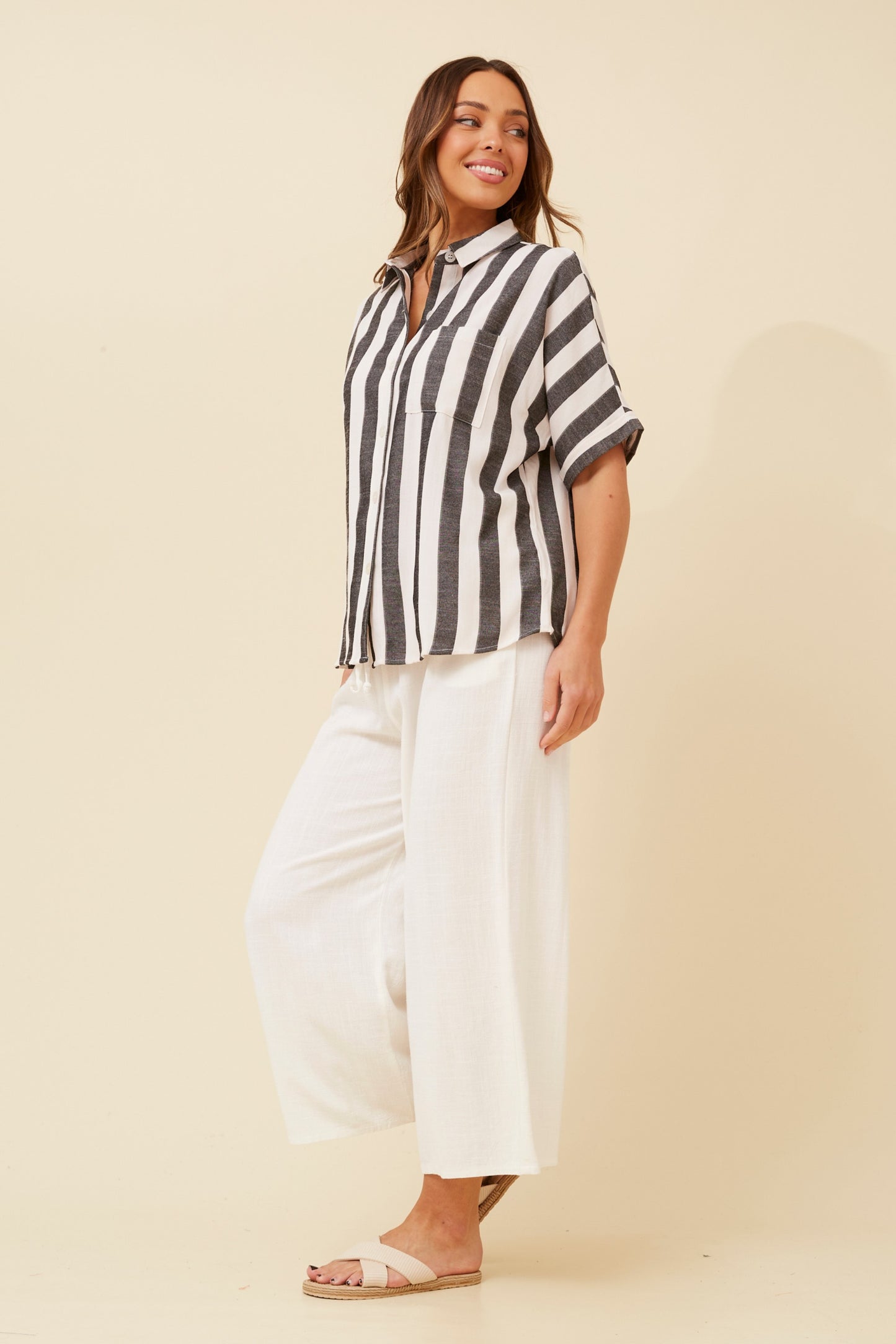 Verona Stripe Shirt with Cuffs T519349 - Black